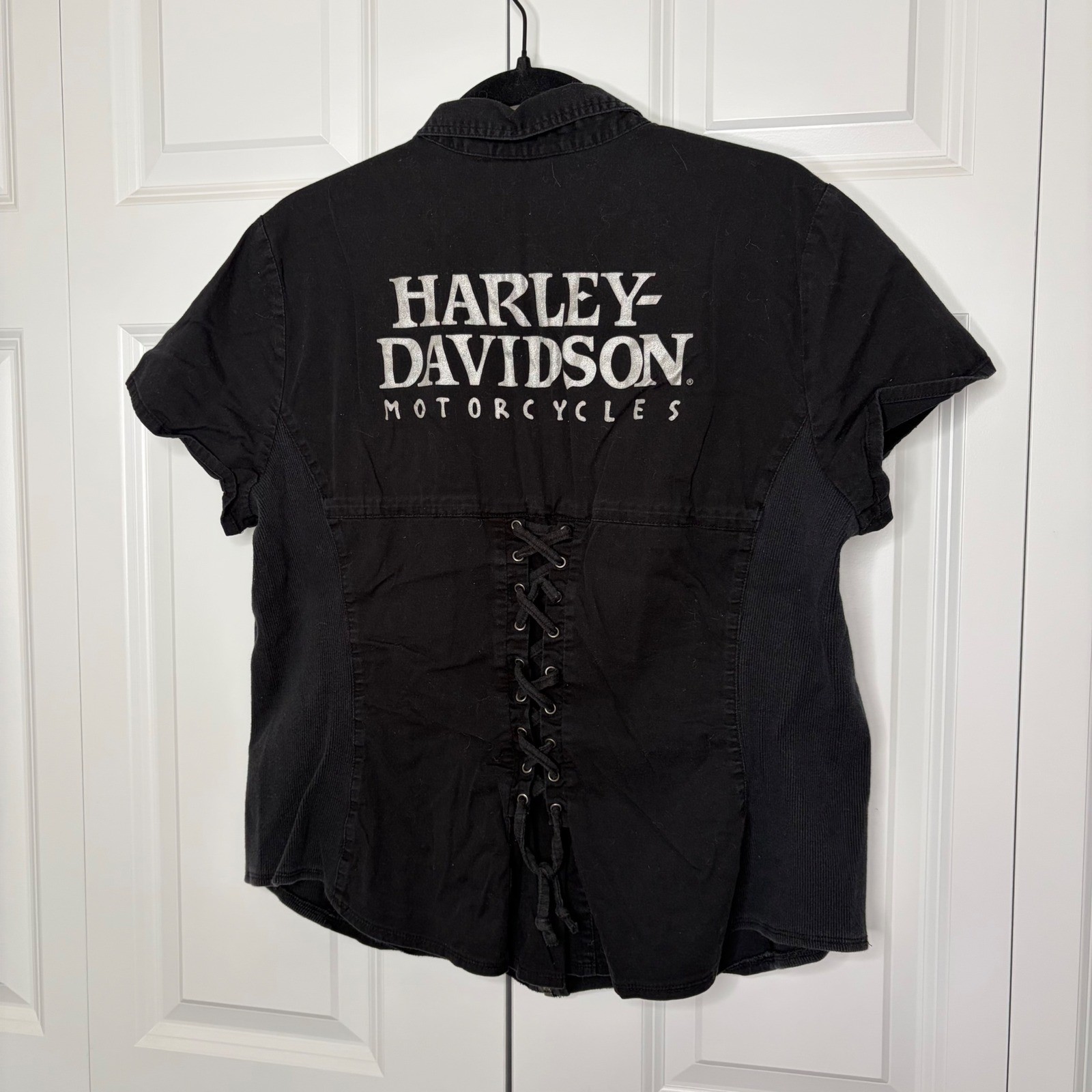 Harley-Davidson Black Corset Lace Up Top Women 2XL Biker Moto Grunge