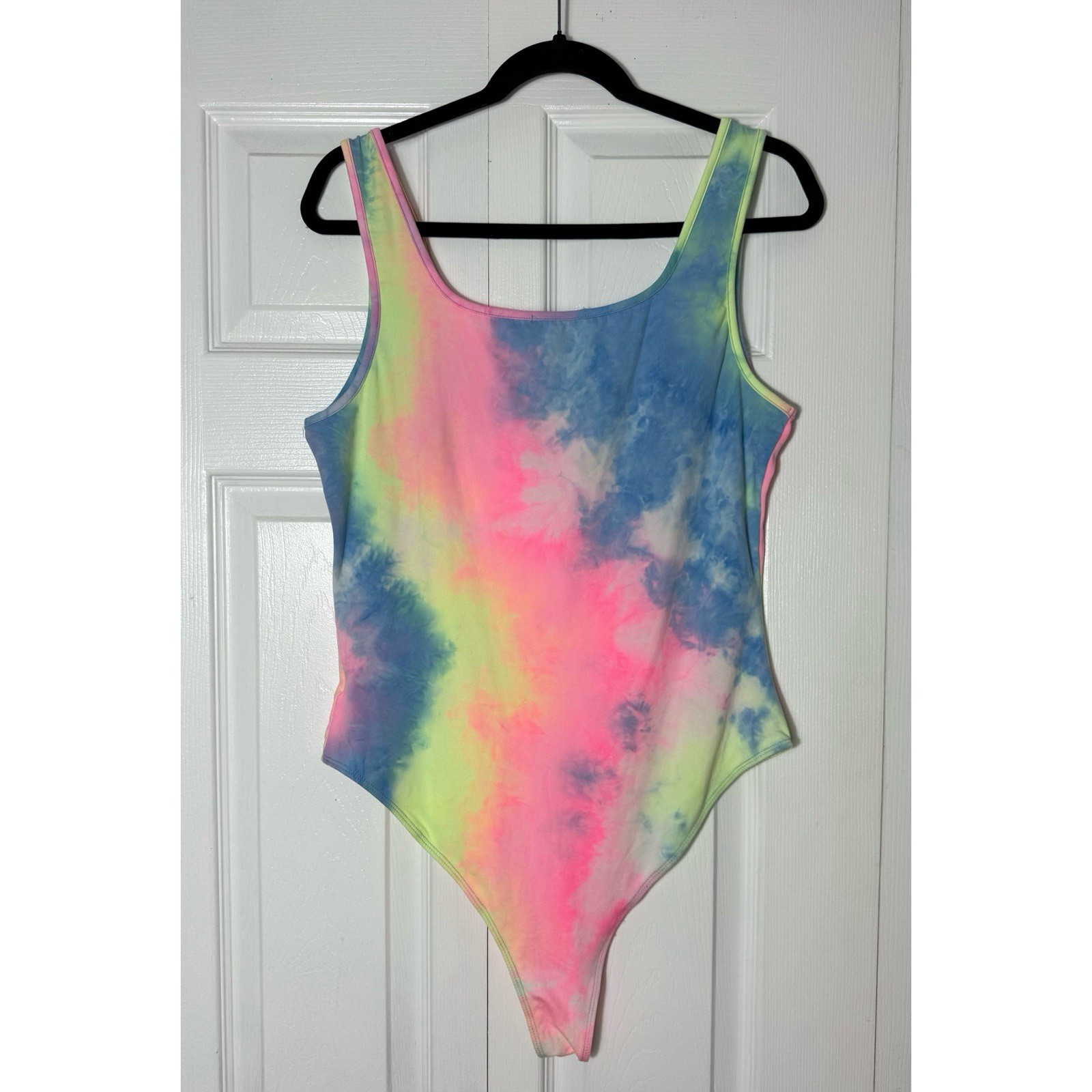 SHEIN C’est La Vie Sorbet Rainbow Tie Dye Verbiage Bodysuit Tank Top Size XL