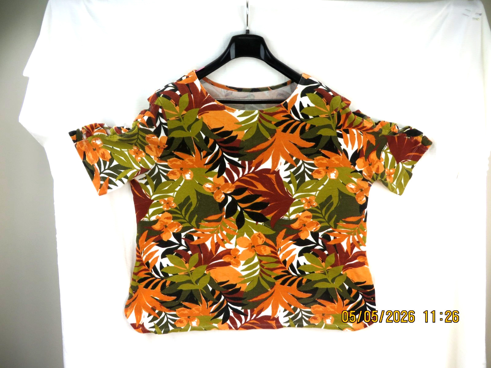 RUBY RD. SZ XL 100% Cotton Green/Orange/Maroon Knit-Cloth Top Tee Shirt