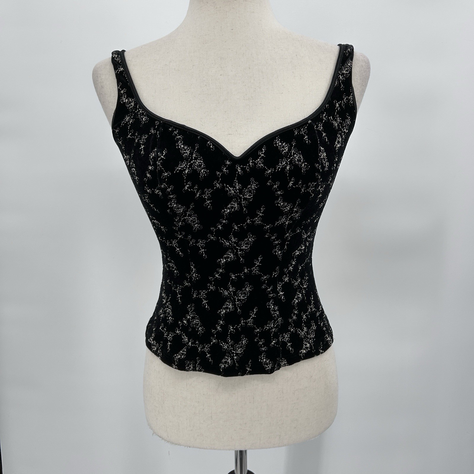 Vintage Valentino Embroidered Velvet Corset Top Sz 34 Black Whimsigoth Coquette