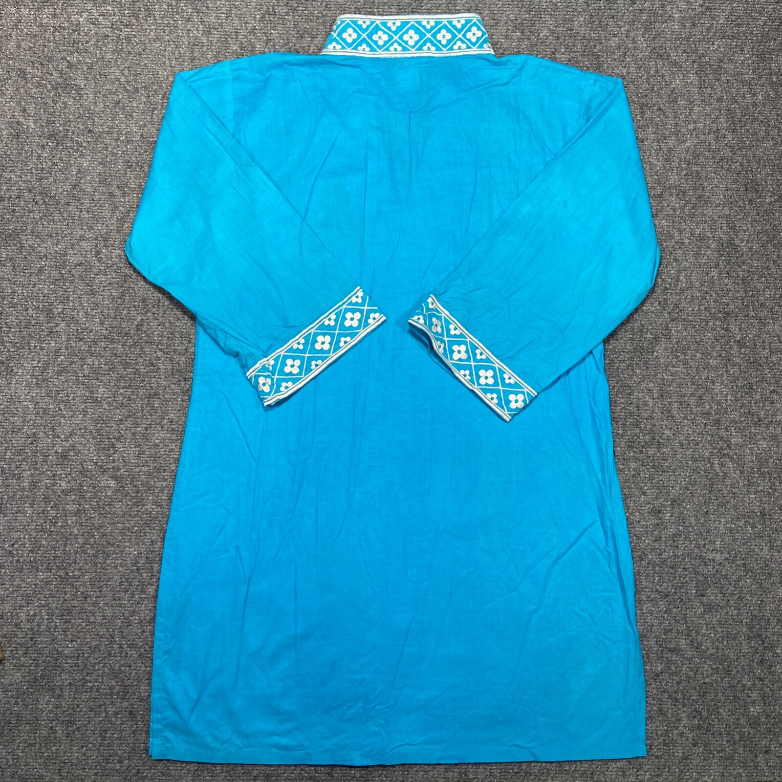 Top it Off Tunic Womens Small Blue WhiteThree Quarter Sleeve V Neck Cotton