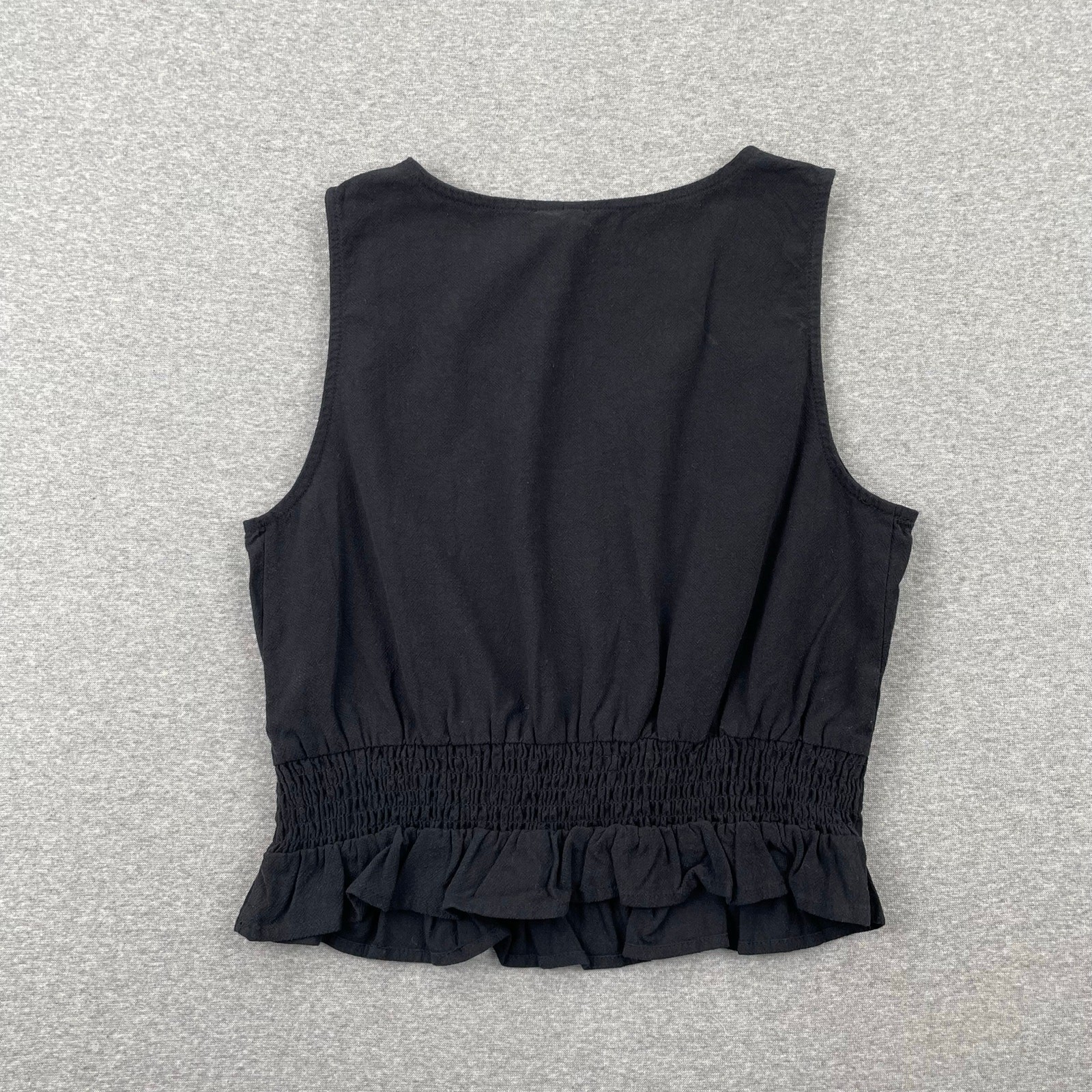 Vero Moda Ruffled Hem Tank Top Womens XS Black Scrunch Waist Cross Layered