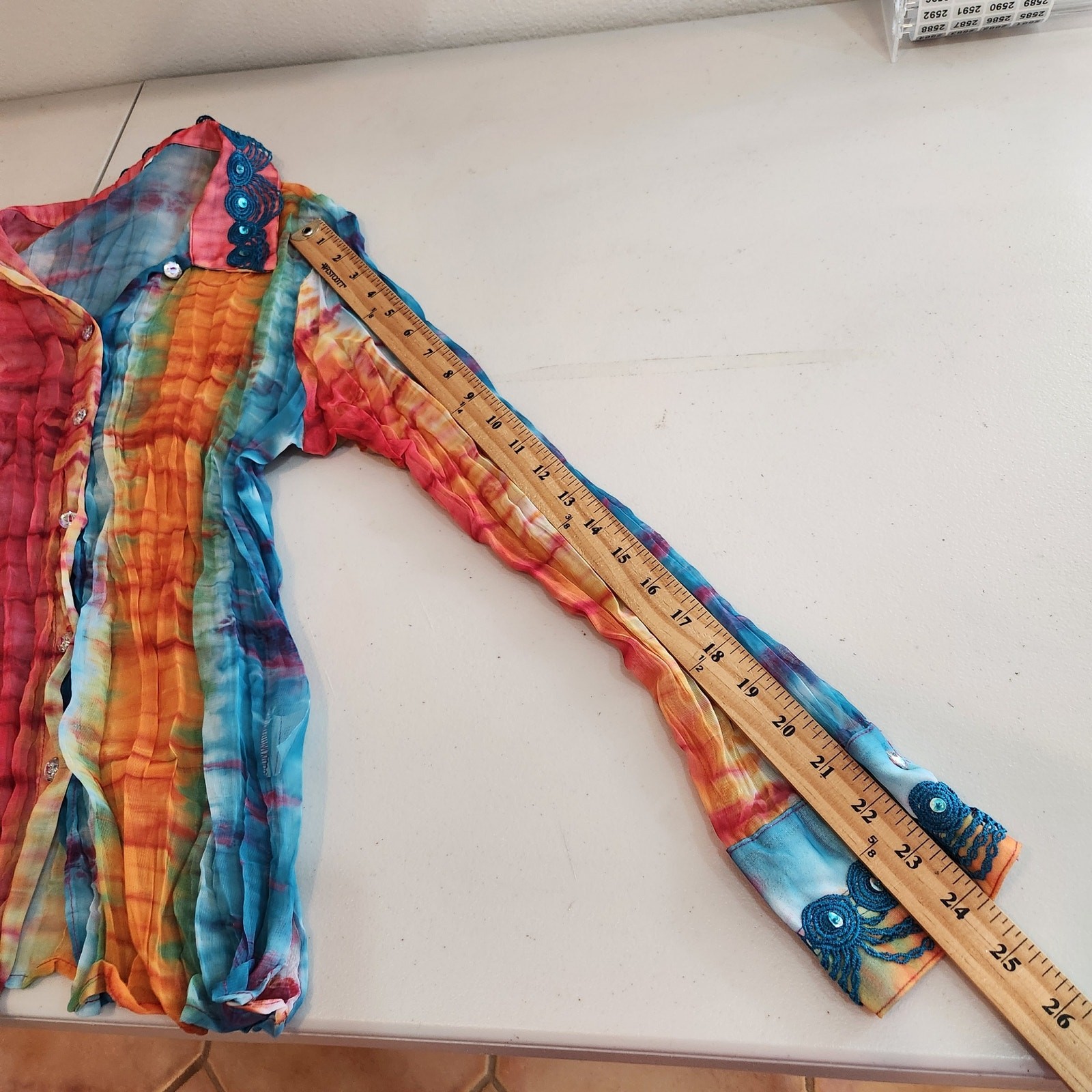 VTG Love Amour Tie Dye Sheer Button Down Blouse Art to Wear Women’s Large