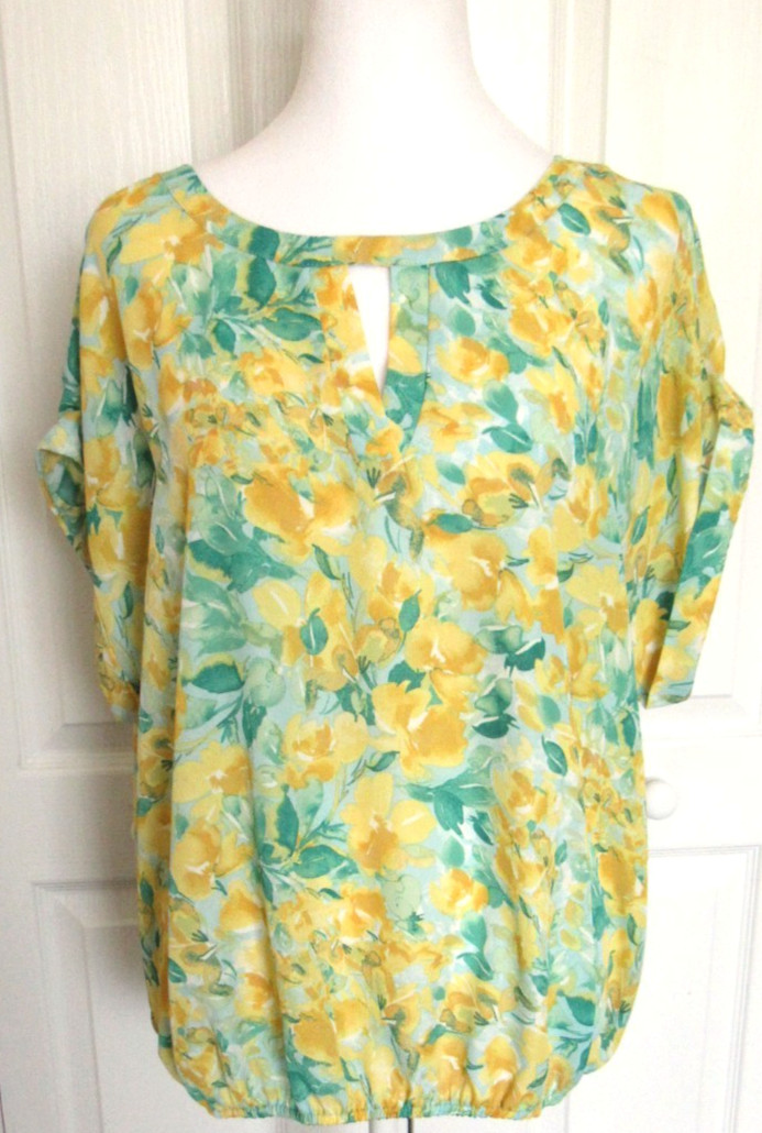 NWT CURE SIZE EXTRA LARGE WOMEN’S TOP BLOUSE YELLOW GREEN FLORAL SHORT SLV