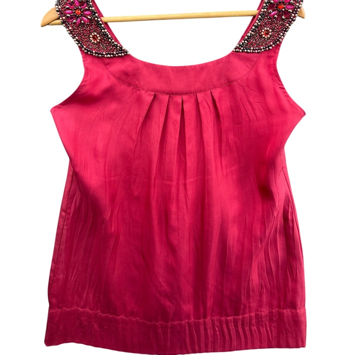 Yoana Baraschi Y2K 90s Hot Pink Silk Beaded Jewel Neck Sleeveless Blouse Women M
