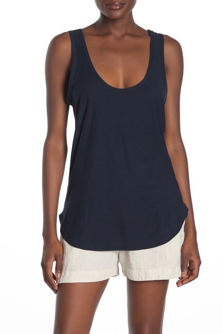 JAMES PERSE Deep Navy Blue Scoop-Neck Burnout Cotton Modal Knit Tank Top 4 = XL