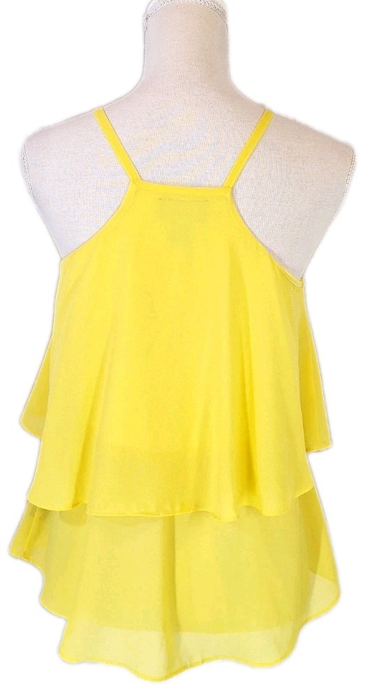 IZ BYER SzS Chiffon Camisole Tank Top Mesh & Bead Collar Trim Flowy Yellow Boho