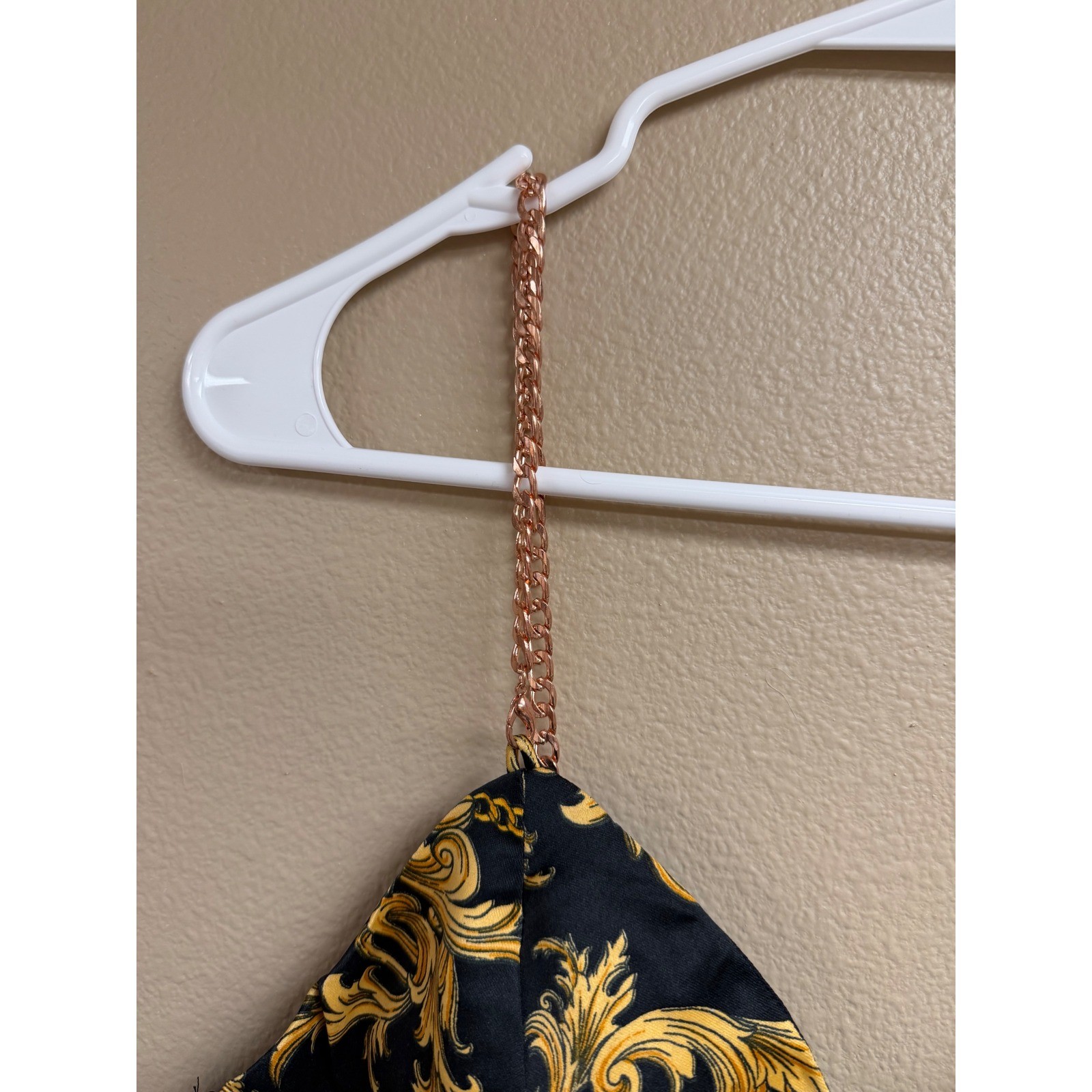 Penelope Project Baroque Print Crop Top Gold Black Chain Strap XL NEW