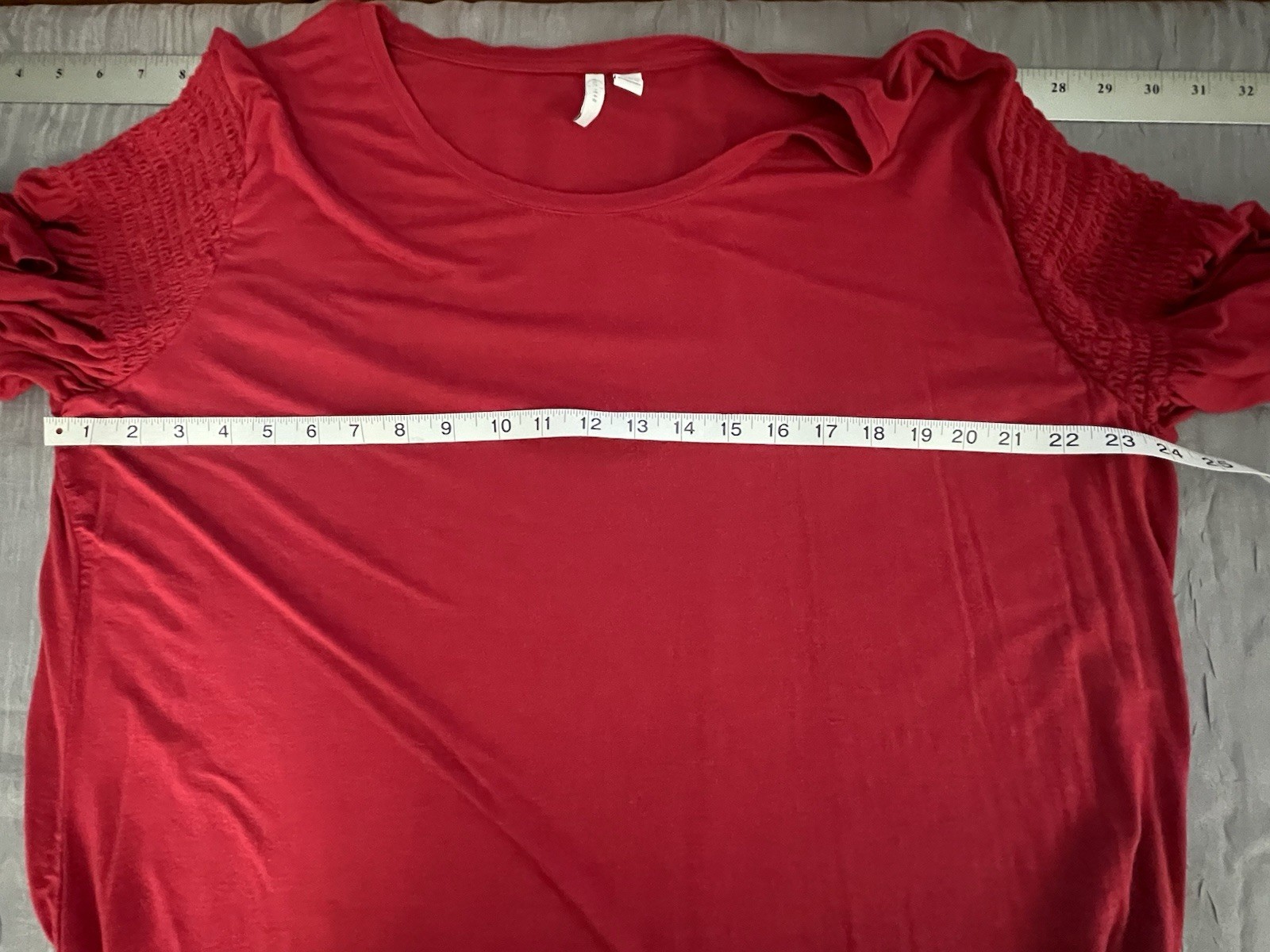 CATO 18/20W RED Womens Knit Shirt Gathered Short Sleeve