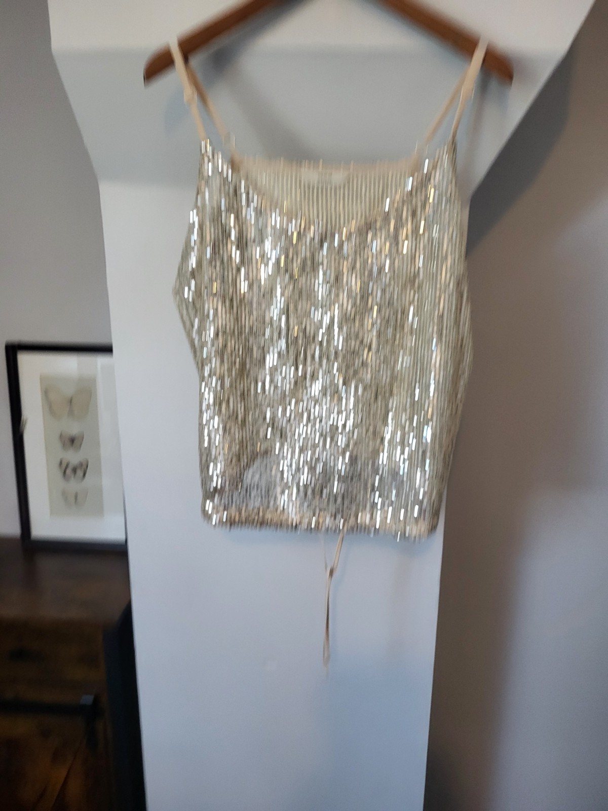 George Sequin Sheer Cami Vest Top Size 10 Gold Silver Festival Party Evening
