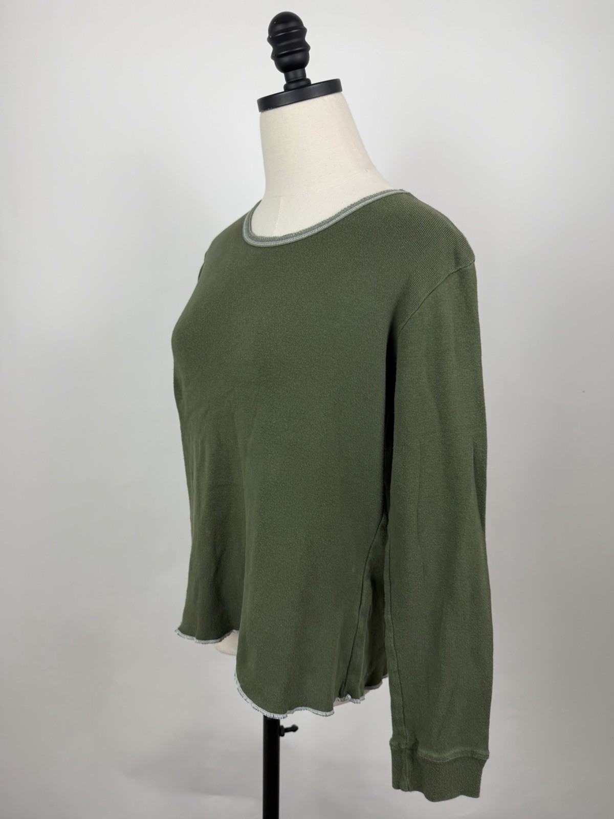 Vintage J Crew T-shirt Womens Medium 90s Y2K Tee Long Sleeve Olive Green HOLE