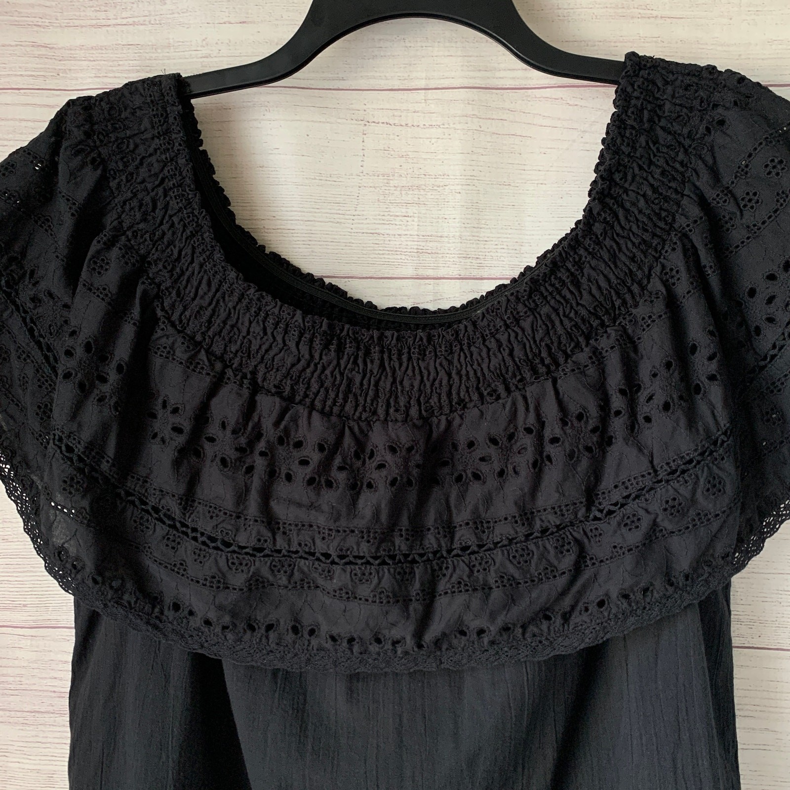 Sofia Jeans by Sofia Vergara Black Eyelet Off the Shoulder Blouse Cotton Size XL