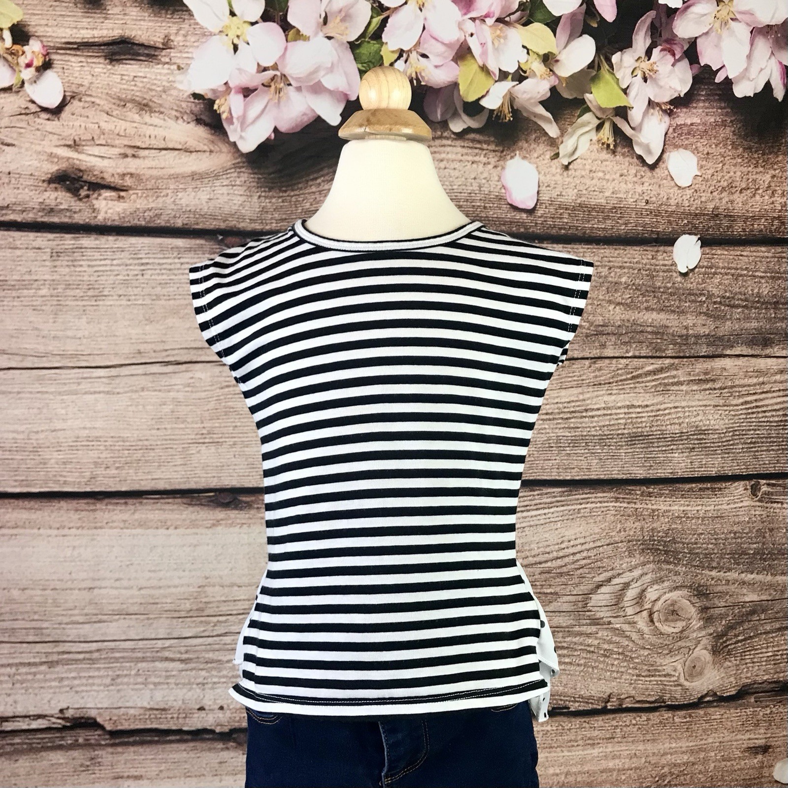 Little Girls Stripe Longer Flared Back Hem Top 6-6X