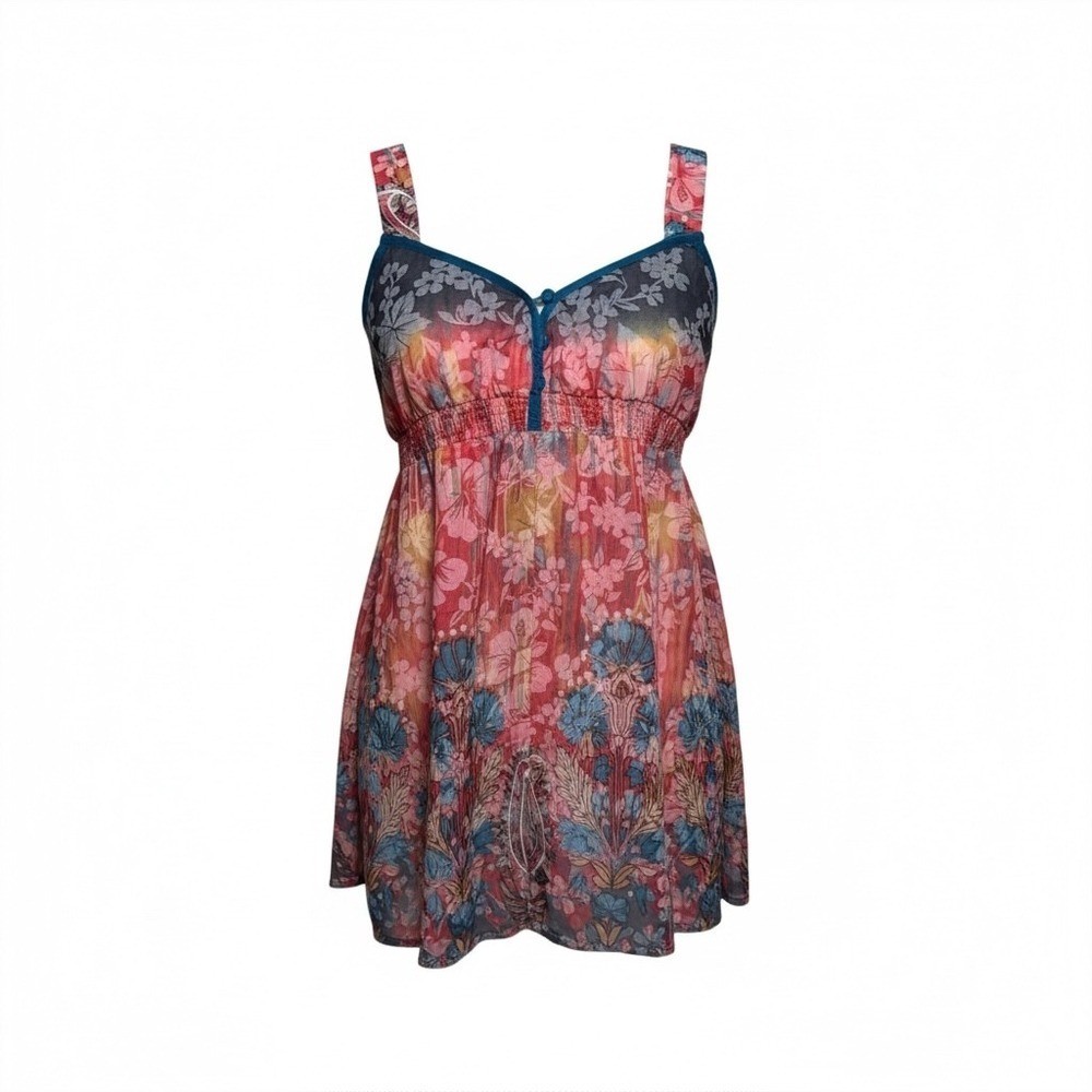 Lucca Women S Floral Print Sleeveless Button Front Empire Waist Top