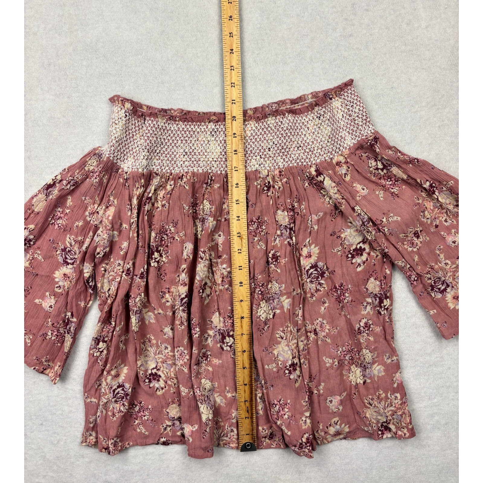 En Crème Boho Off-The-Shoulder Floral Blouse Women’s Large Mauve Rayon