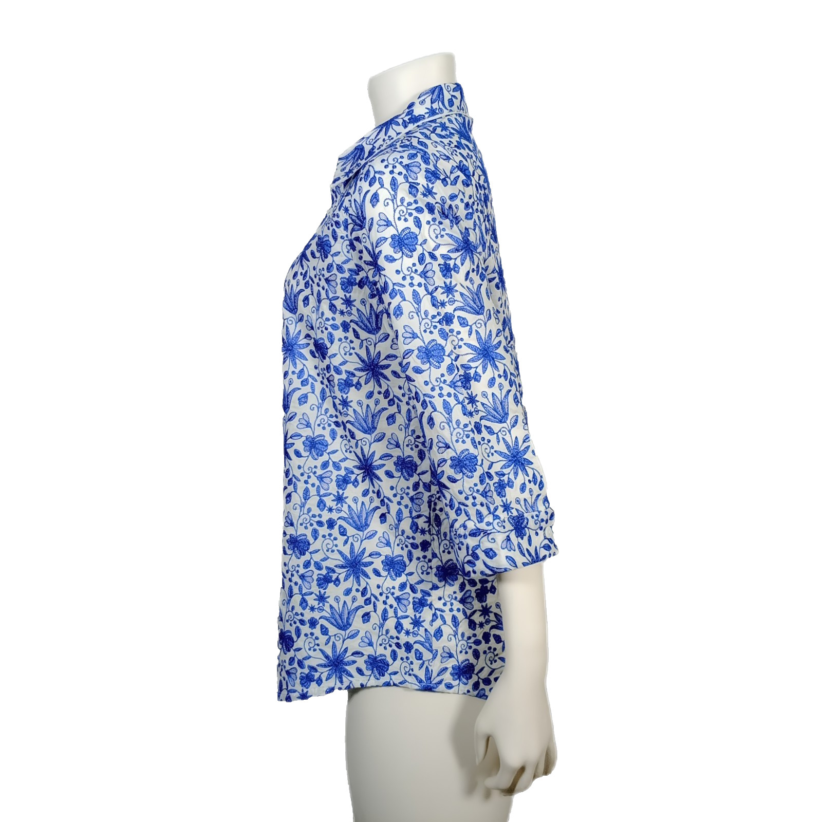 Khaadi Shirt Womens S Small Blue White Embroidered Floral Kurta Tunic Blouse New