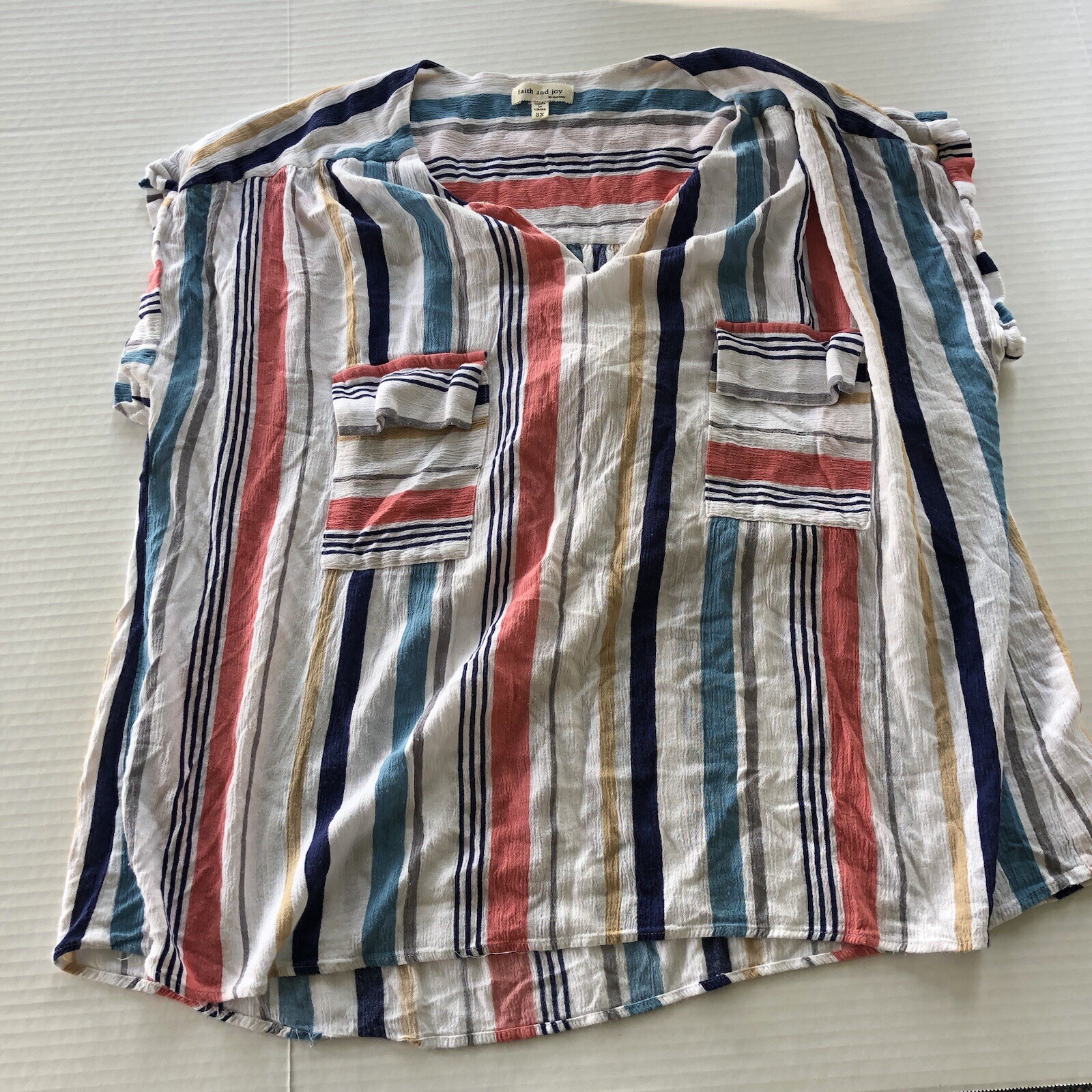Faith & Joy Blue Red white Stripe Top Plus Size 3X A3912