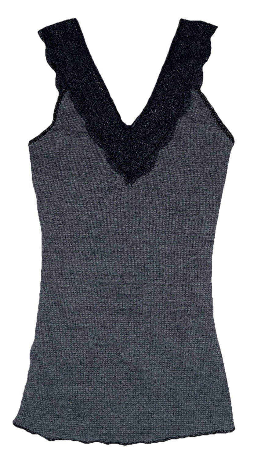 We The Free Tank Top Women’s XS Gray Black Lace Strap V Neck Cami Thermal Y2K