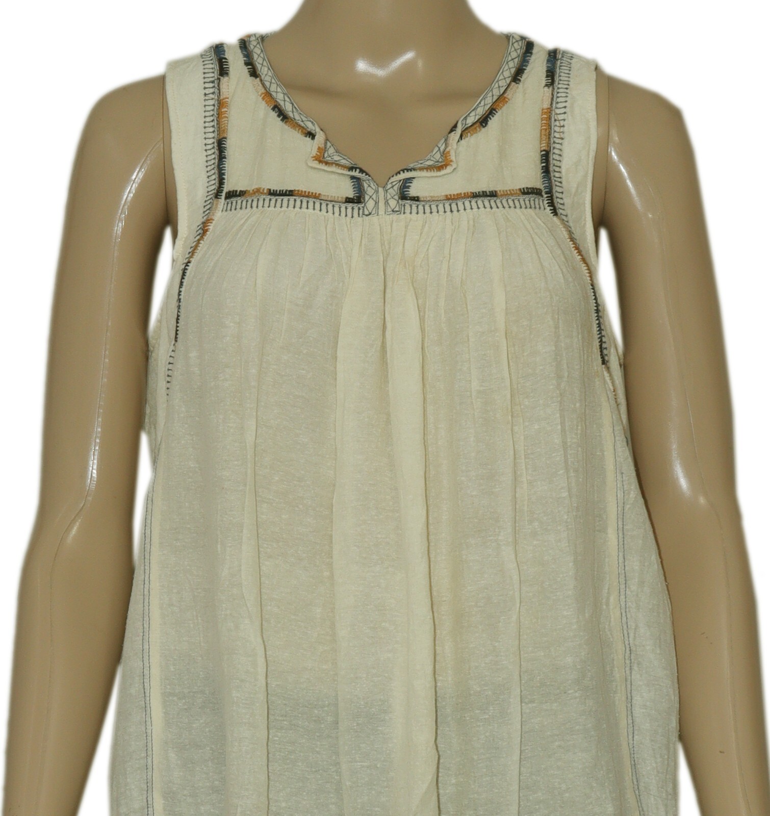 Isabel Marant Etoile Border Embroidered Sleeveless Cream Silk Blouse Top S 36