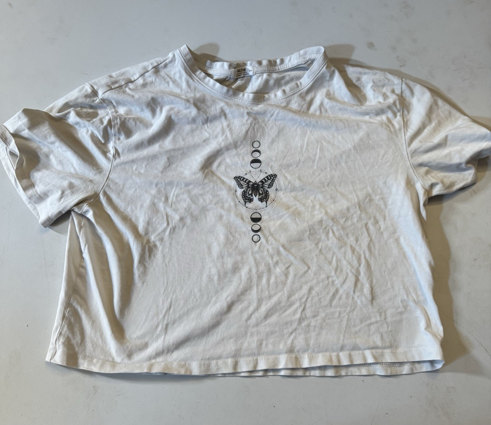 Ardene size medium crop white tee. With butterfly design.