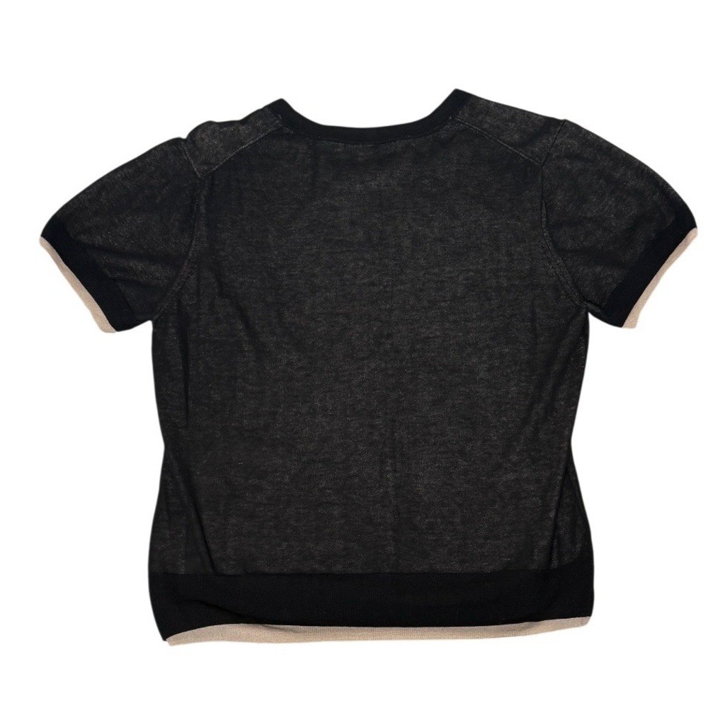 VINCE Double Layer Tee Black/Oat Sand Italian Cotton Blend Crew Neck Size L