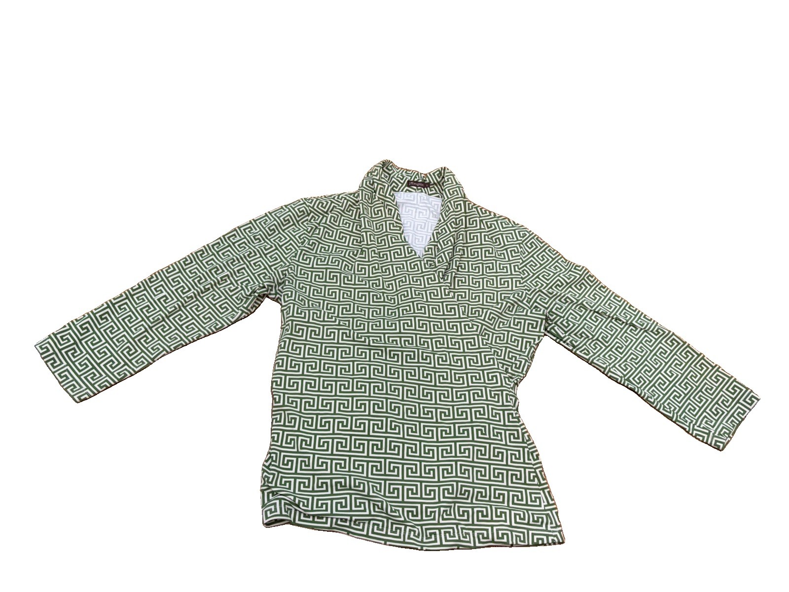 J McLAUGHLIN Catalina Cloth Faux Wrap Top Geometric Lightweight Stretch Large