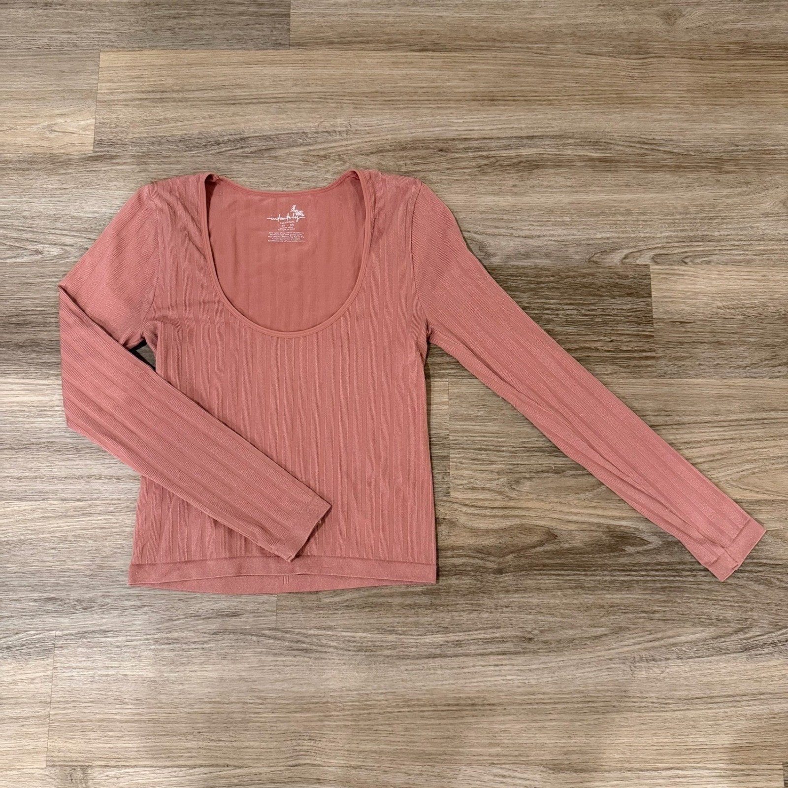 Free People Lucky You Layering Top Womens M/L Copper Pink Sheer Long Sleeve