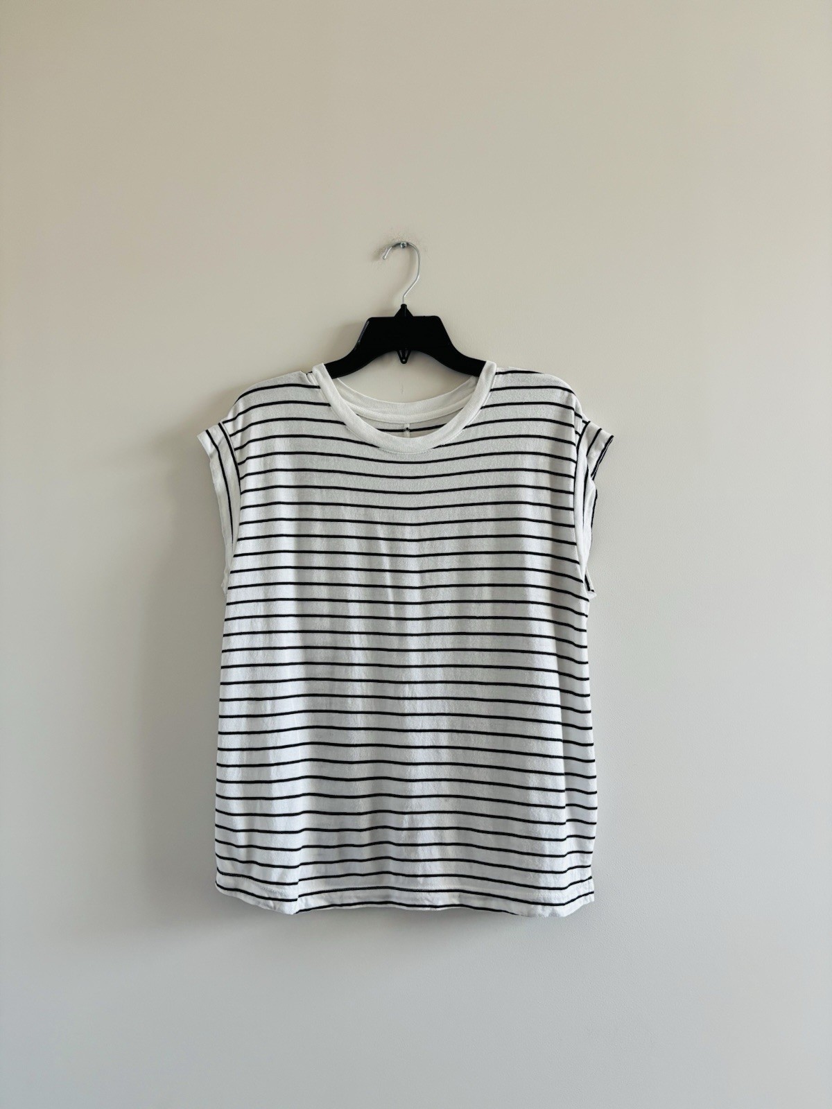 A New Day T Shirt White Navy Stripe Cotton Modal Womens M Coastal Preppy Yacht