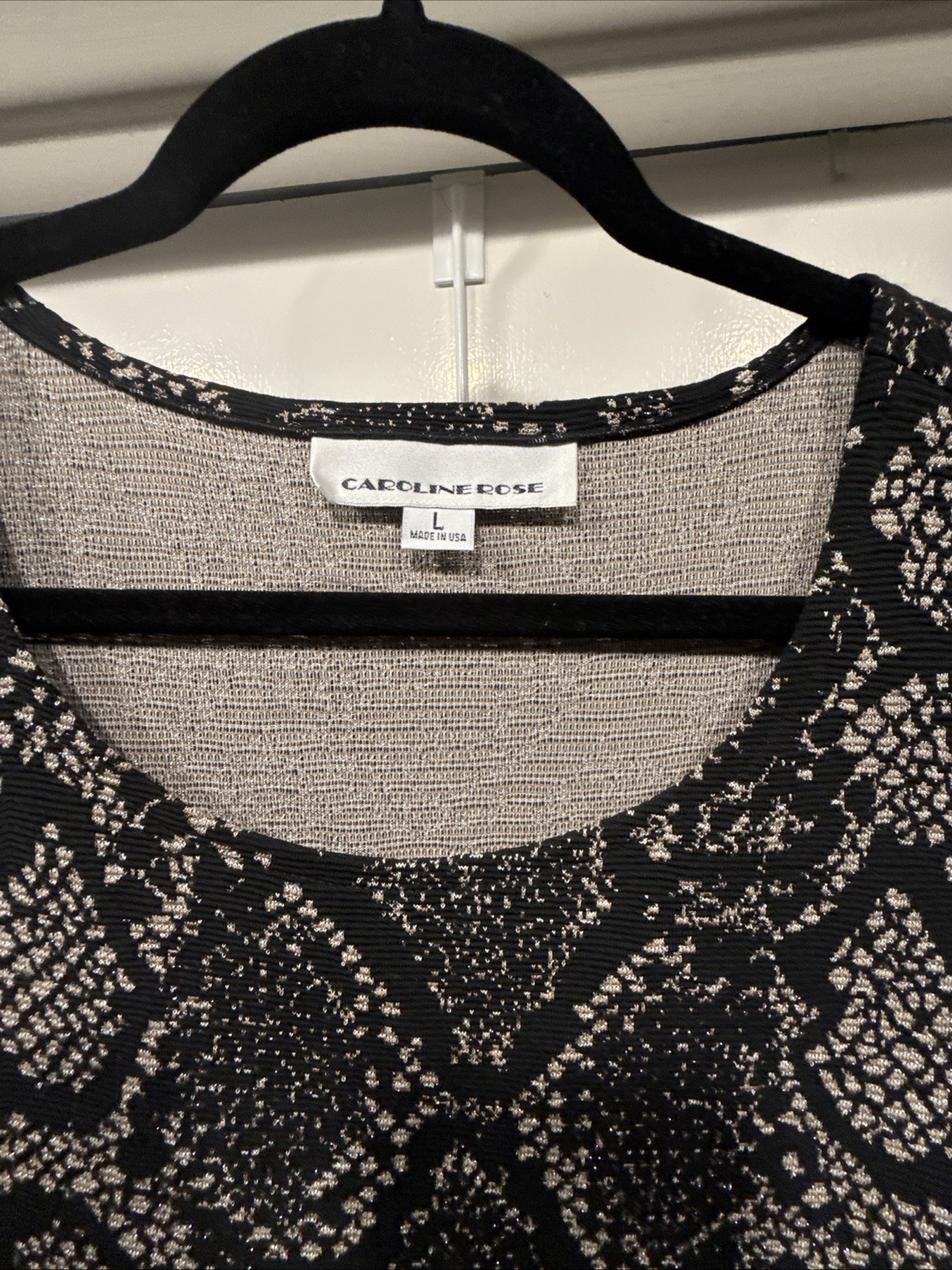 CAROLINE ROSE BLOUSE COLD SHOULDER SIZE LARGE GRAY BLACK