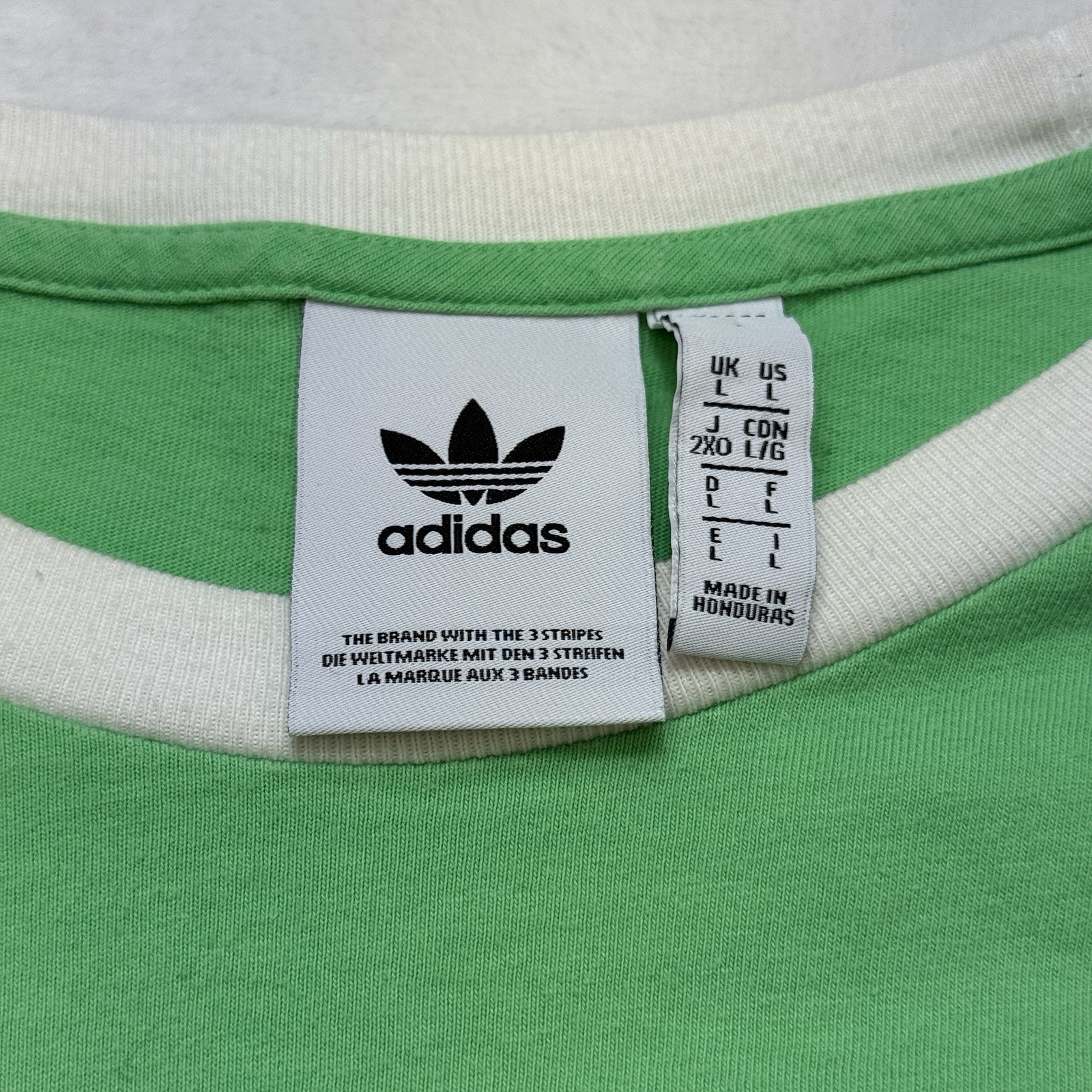 Adidas Originals Trefoil Green Ringer T-Shirt 3 Stripe Sleeve Womens L