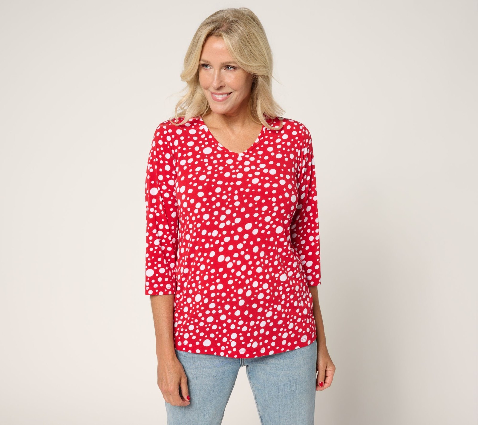 Susan Graver Women’s Top Sz M Printed Liquid Knit V-neck Multi-colored A225581