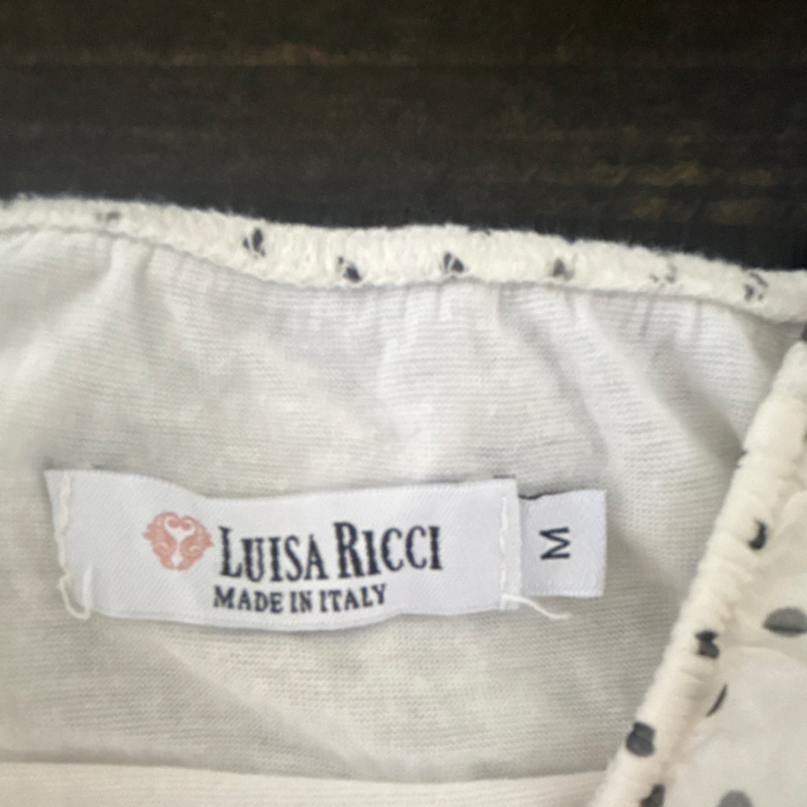 Luisa Ricci Women’s Polka Dot Silk Chiffon Off Shoulder Ruffle Blouse M