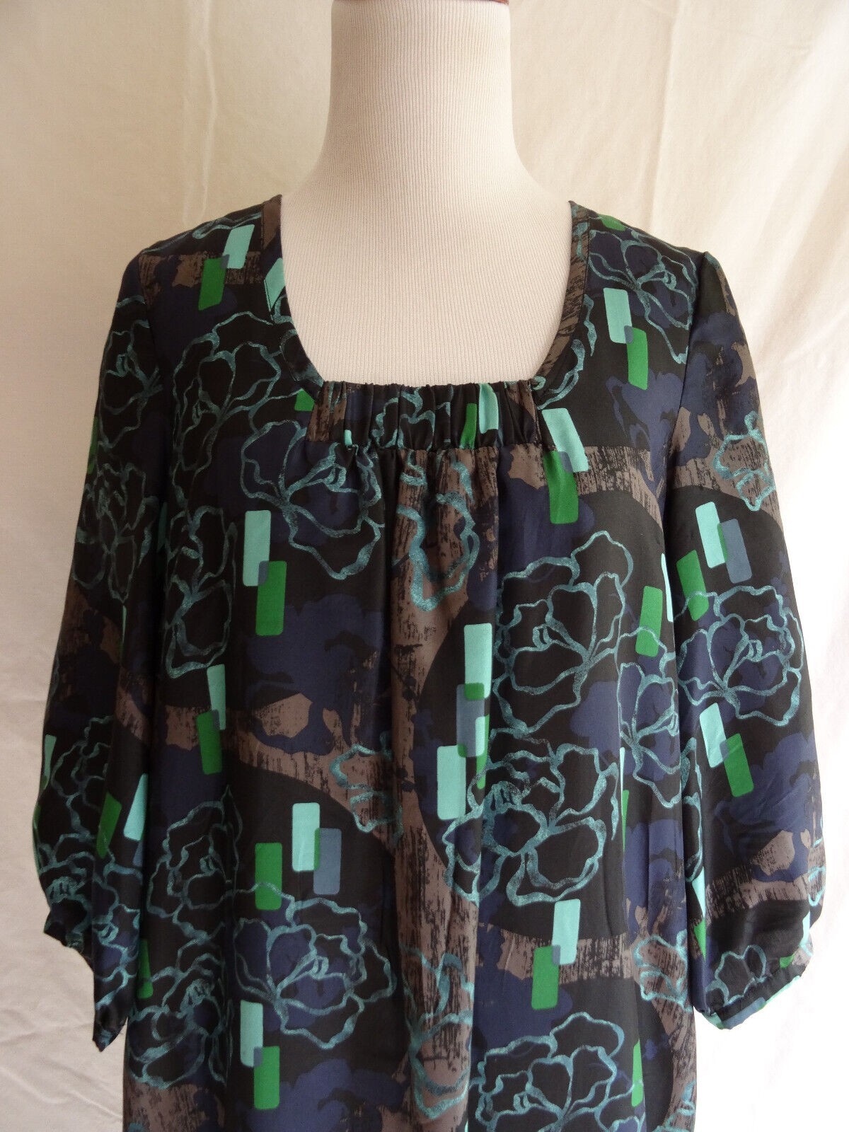 Classiques Entier 100% Silk Retro Geo Pop Art Shift Bubble Dress Tunic Top – S