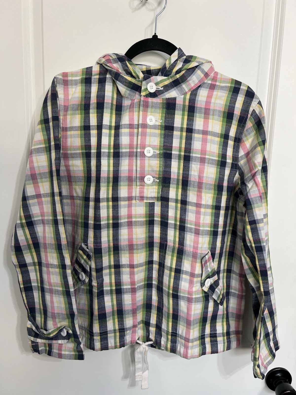 Women’s Size M Plaid Hooded Heavy 100% Cotton Pullover Top Jacket Long Sleeved