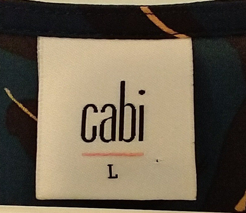 CABI Shadow Leaf Blouse Top Long Flared Sleeve Dark Teal V-Neck – Large