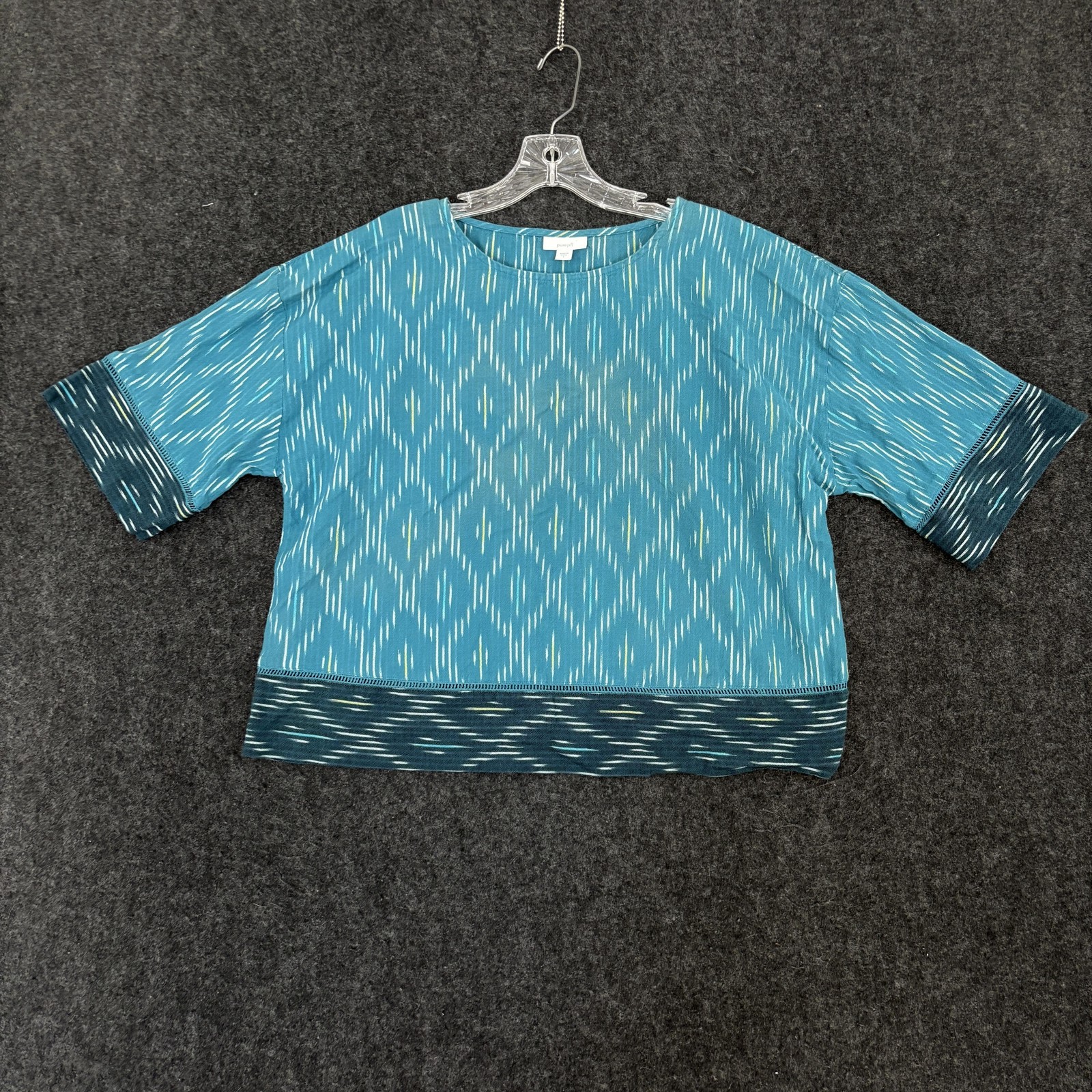 J Jill Pure Jill Women’s Small Blue Ikat Print Dragonfly Cotton Oversized Boxy