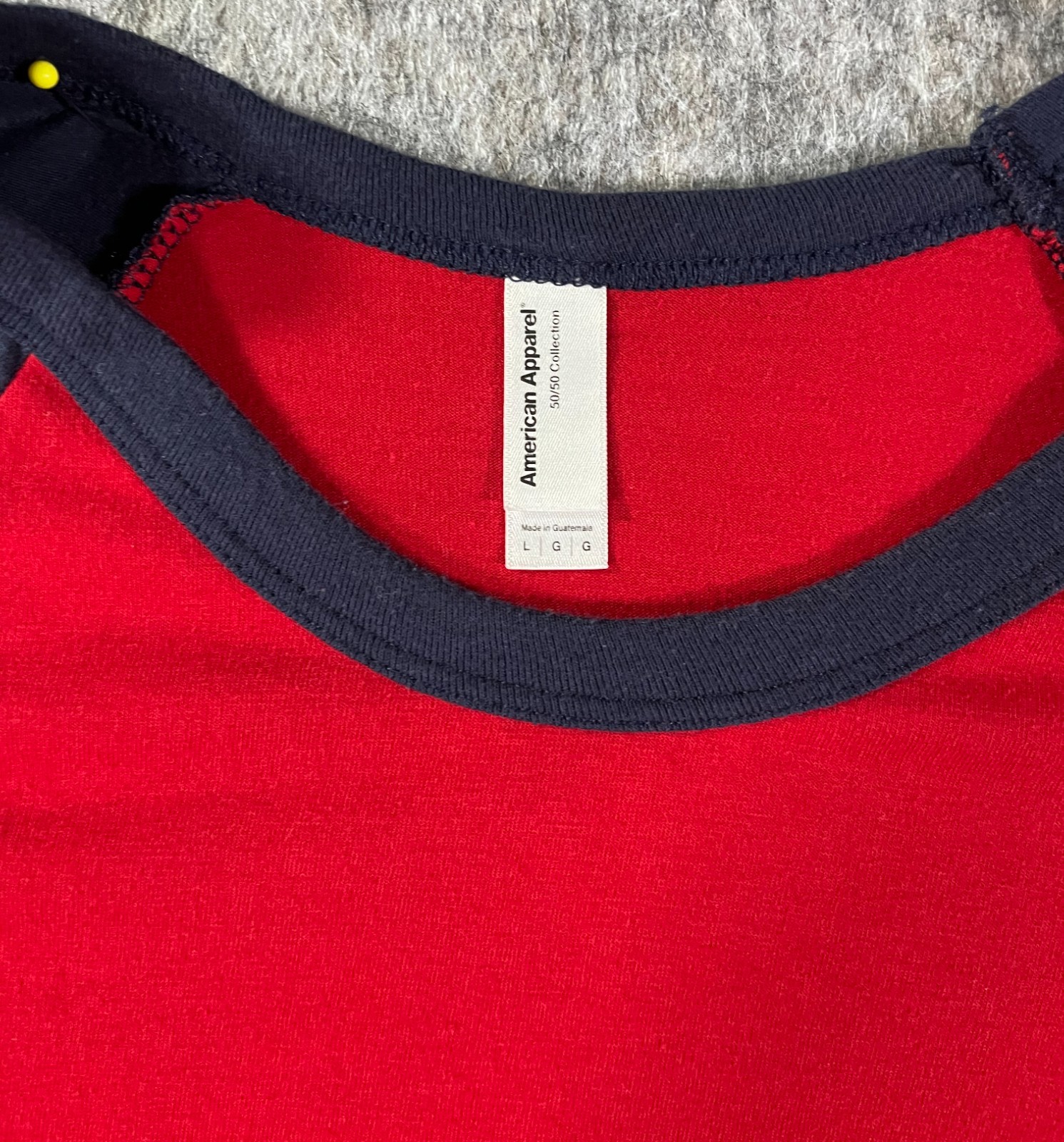 American Apparel Unisex 50/50 Raglan Baseball Tee Shirt Size L Red Navy Blue