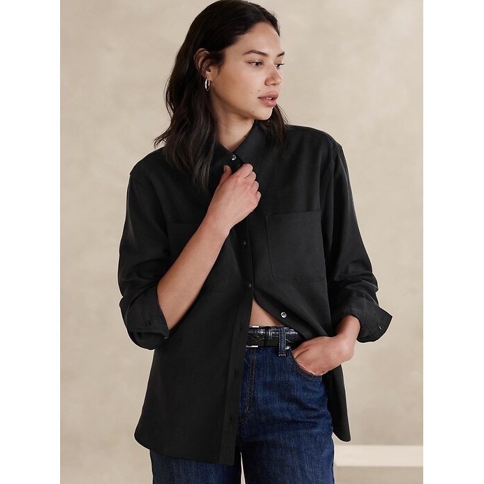 Banana Republic Womens Black 100% Lyocell Utility Shirt Long Sleeve Relaxed L