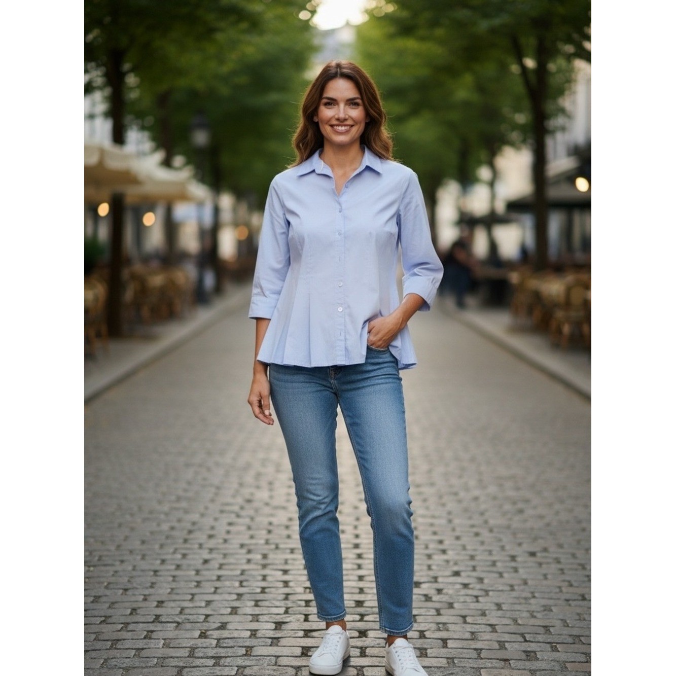 Dana Buchman women’s Pale Blue Button-Down preppy Shirt 96% cotton PM
