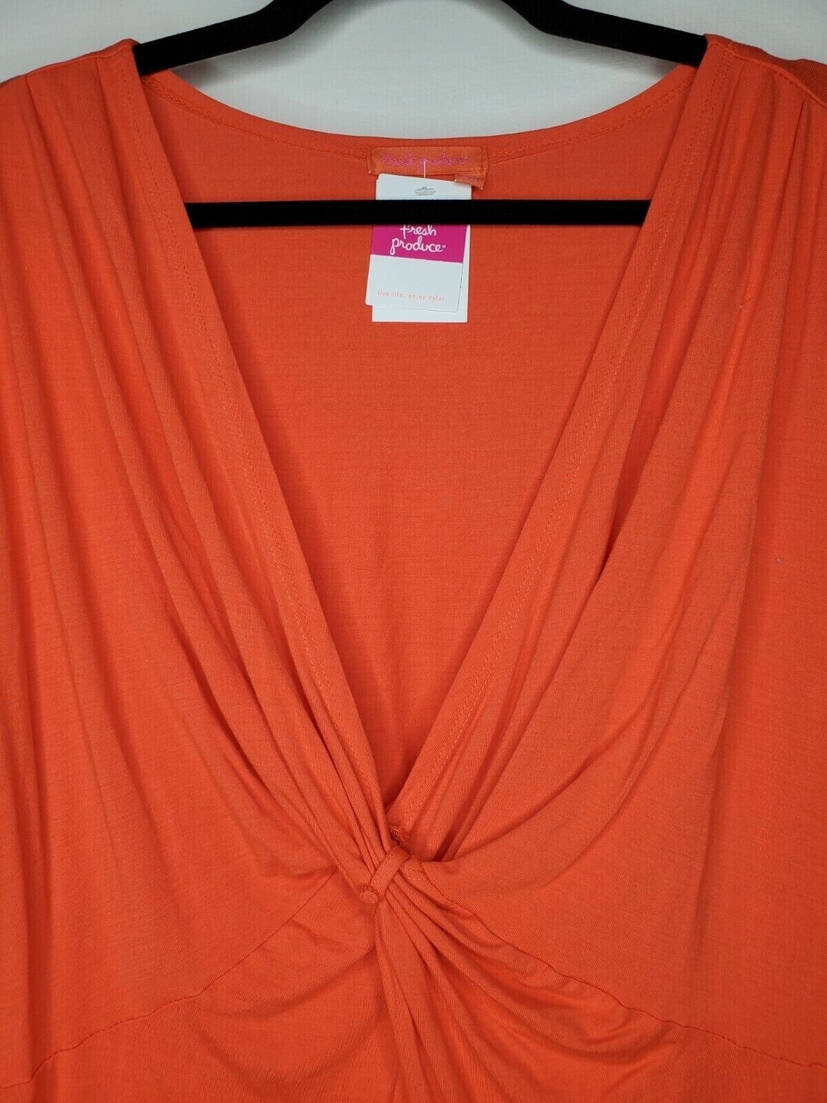 NWT Fresh Produce Twist Front 3/4 Sleeve Bright Coral 2X