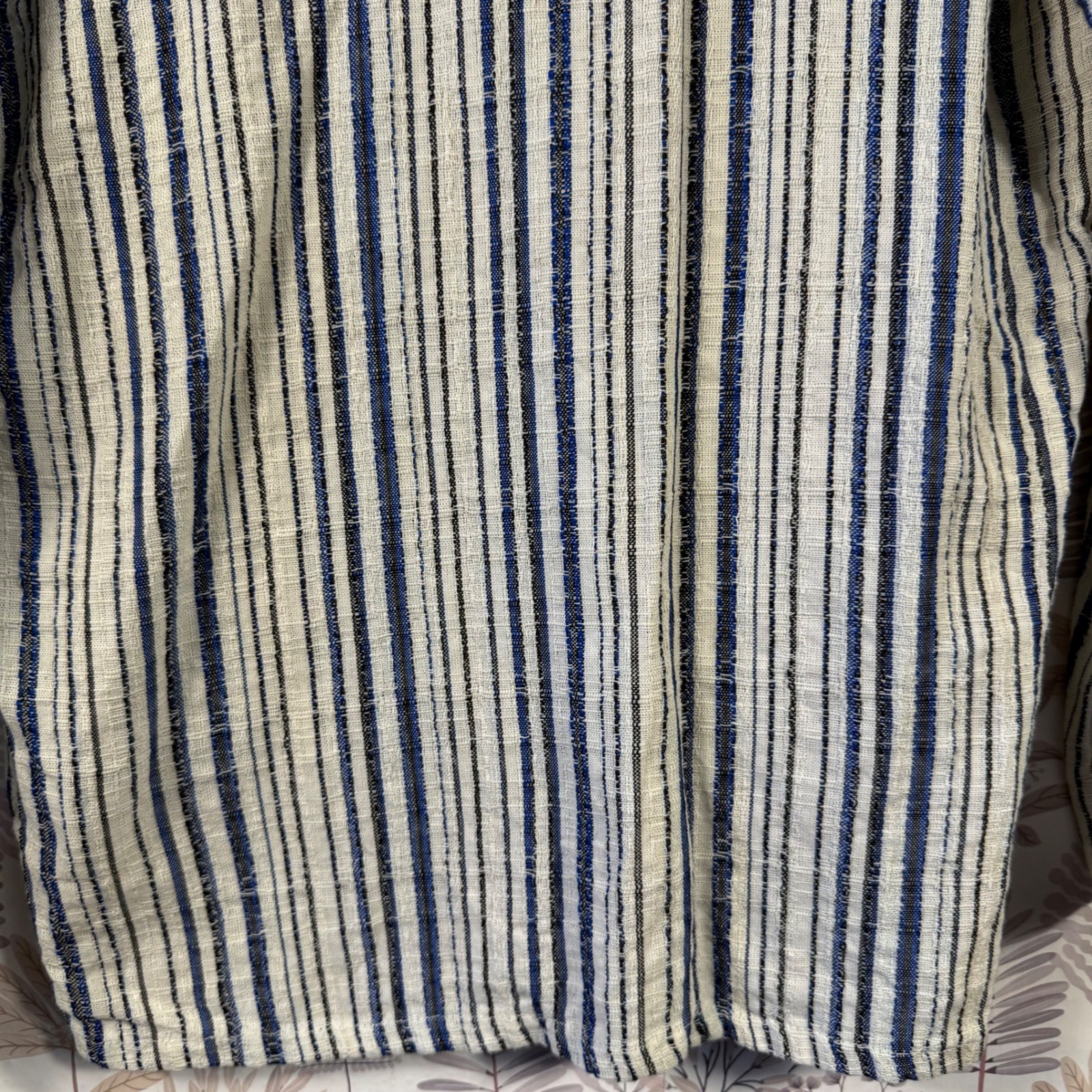 Giras Greece Cream Blue Woven Striped Cotton Viscose Pullover Tunic Top Small