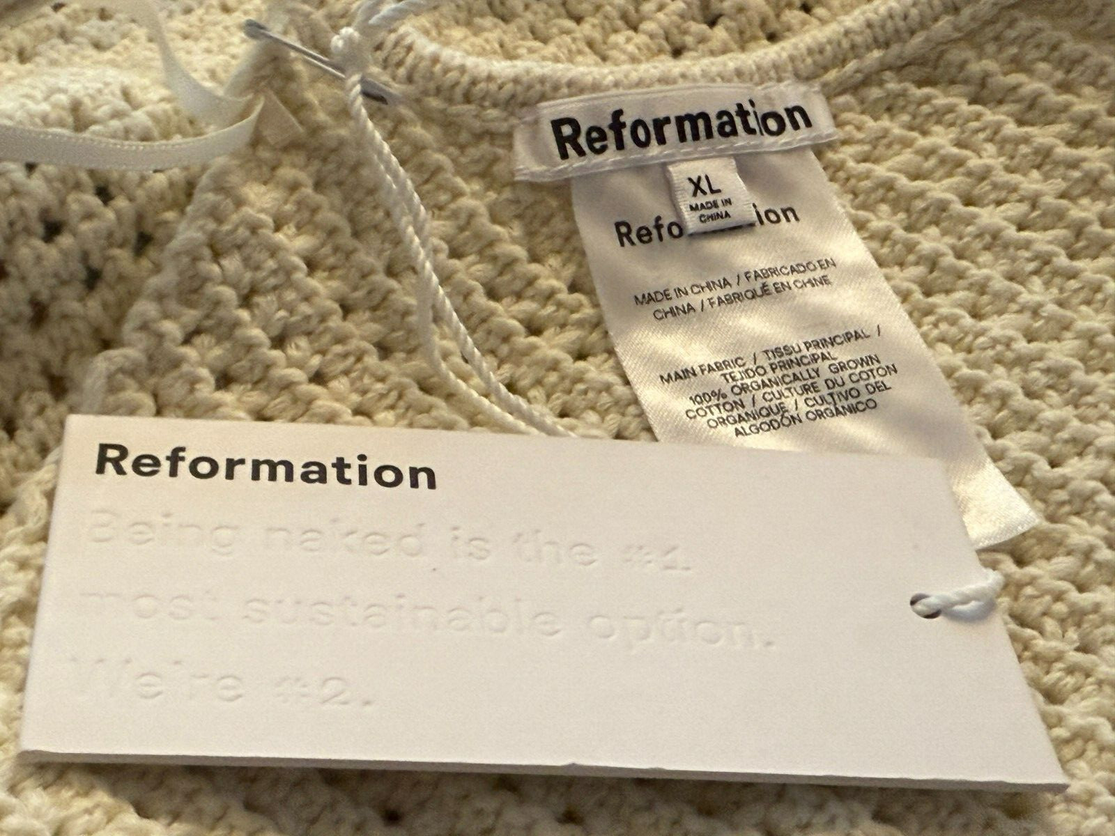$98 Reformation Linda Cotton Open Back Tank | Fior Di Latte | XL