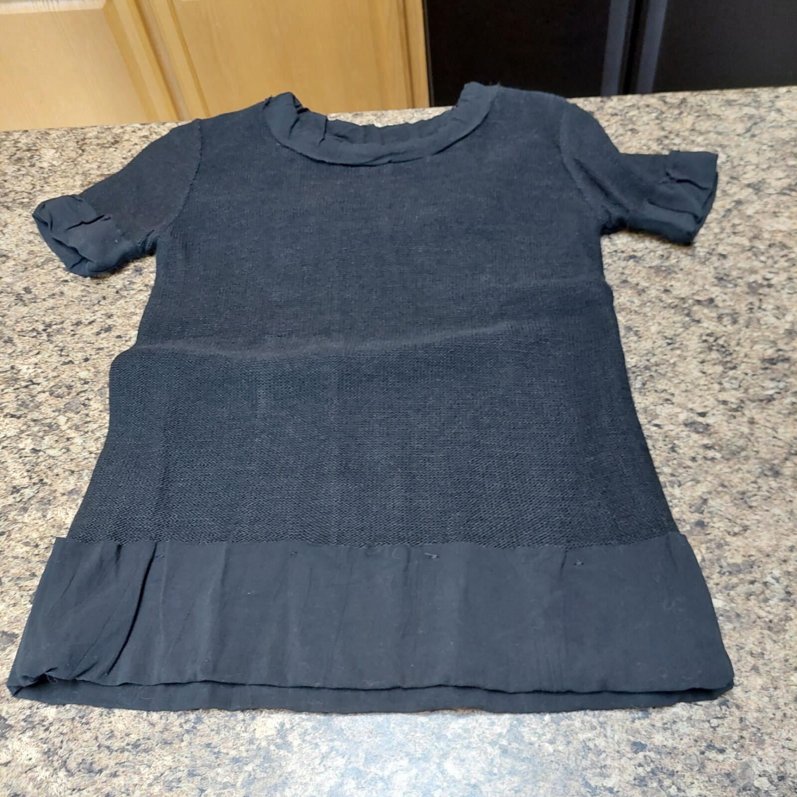 A/T ATSURO TAYAMA Women’s Black Knit Short Sleeved Top Crepe Lining & Edging Sz4