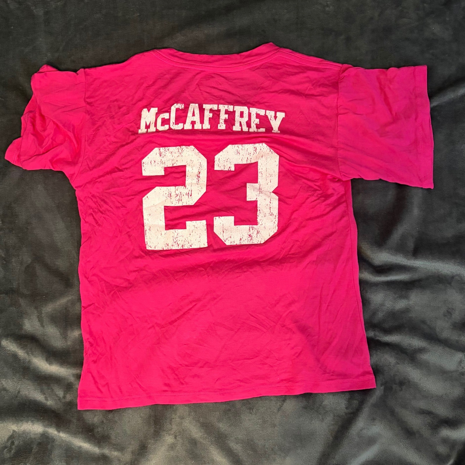 NWT Majestic Threads 49ers Christian McCaffrey Pink T-Shirt Womens S
