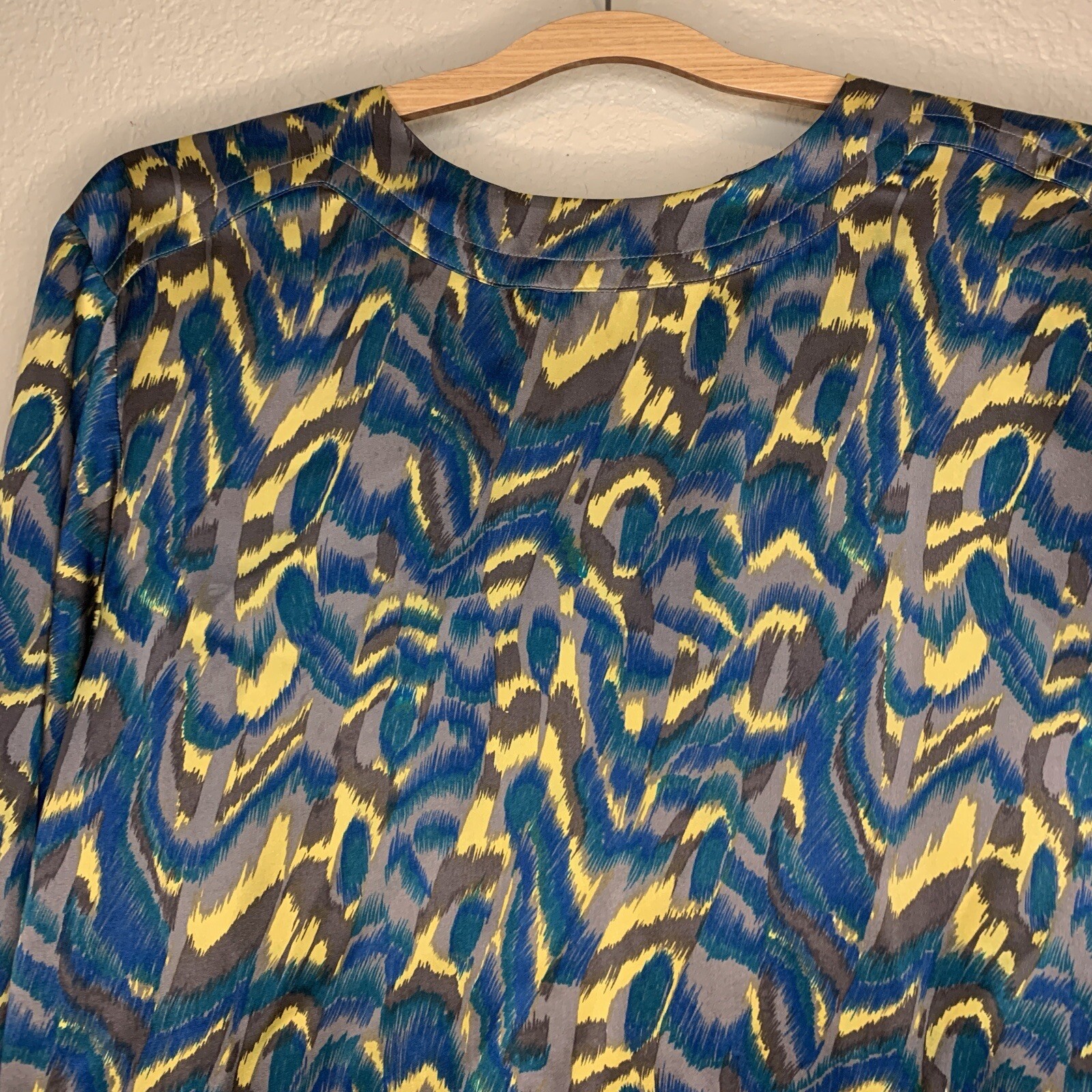 Vintage Michel Bruche Multicolor Silk Abstract Blouse Size 8