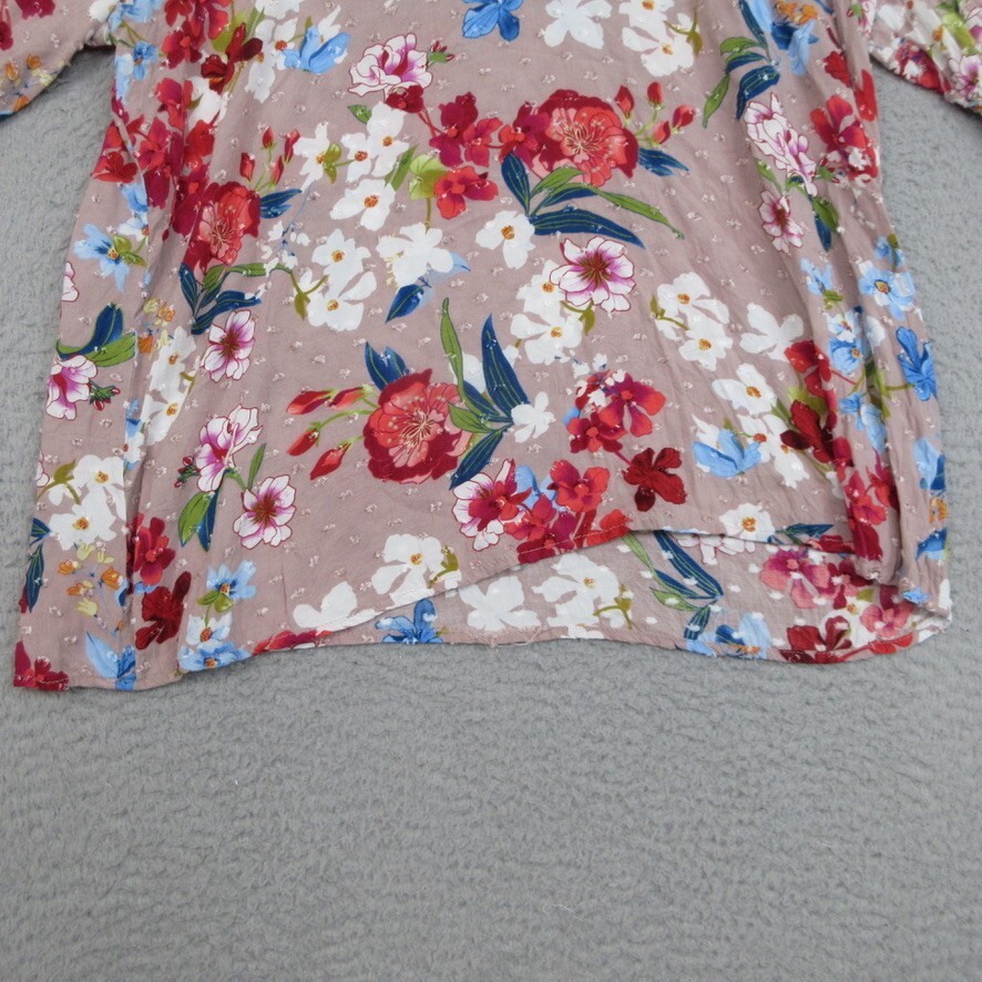 Cupio Shirt Women L Pink Floral Cottagecore Bohemian Festival Vibrant Dopamine