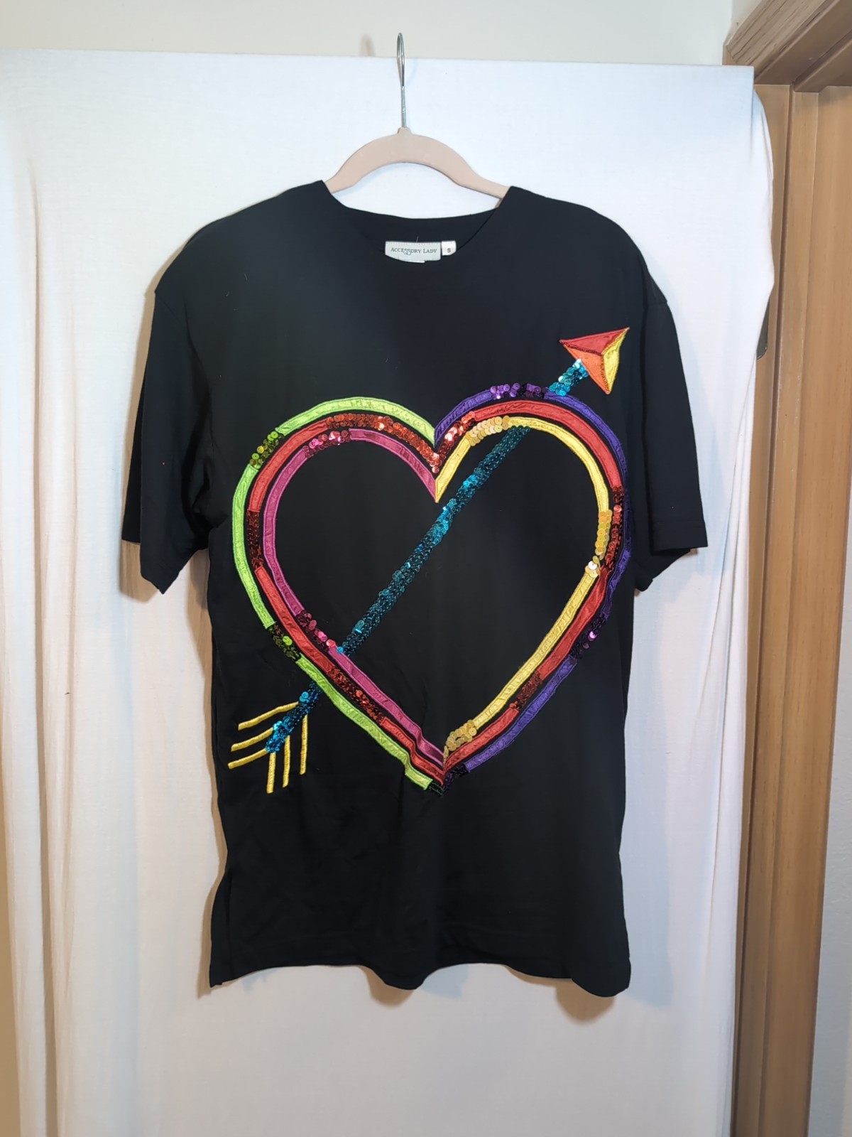 Vintage Accessory Lady Womens Oversized Small Black Short Sleeve Heart