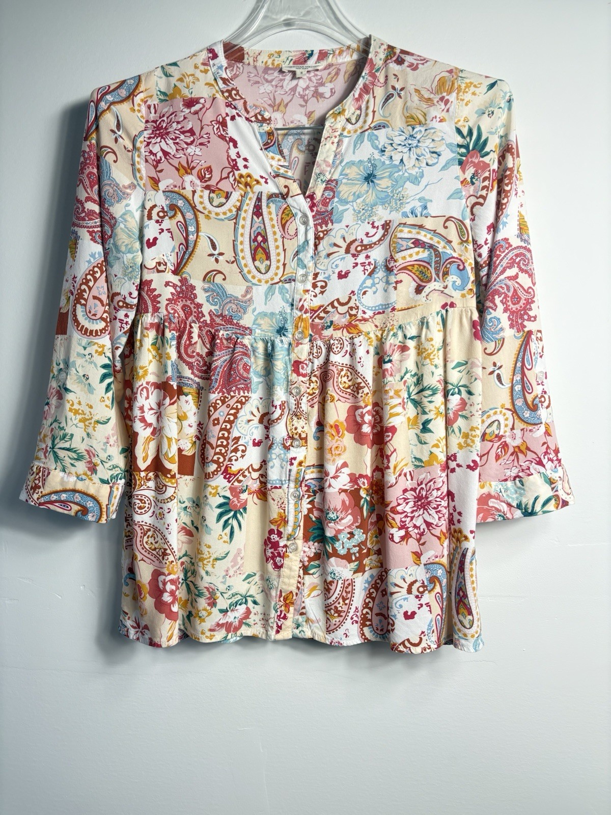 Christian Siriano NY Women’s Sz S Paisley Multicolored Button Up V-Neck Blouse