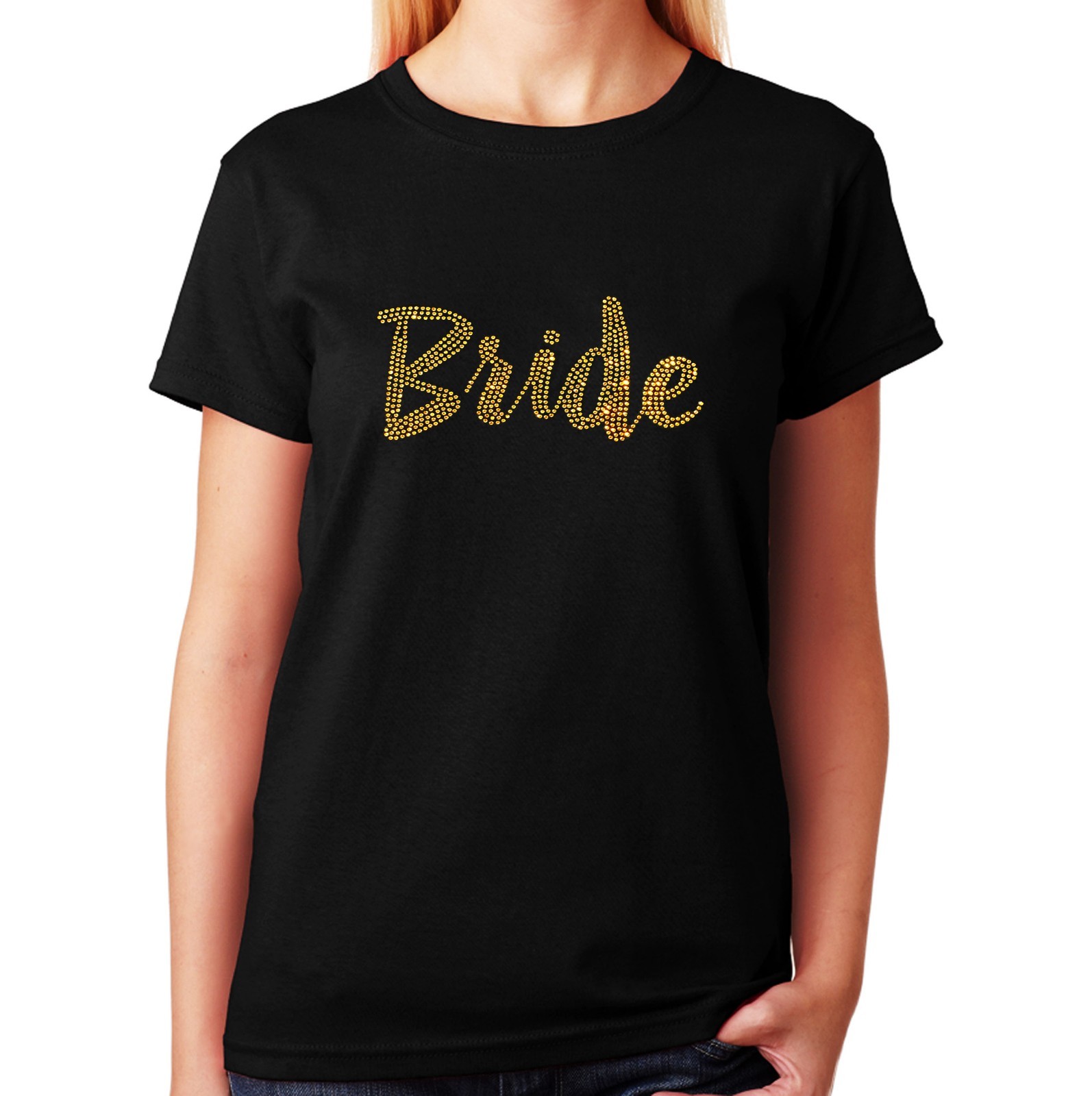 Women’s / Unisex Rhinestone T-shirt ” Gold Bride ” in Sm to 3XL