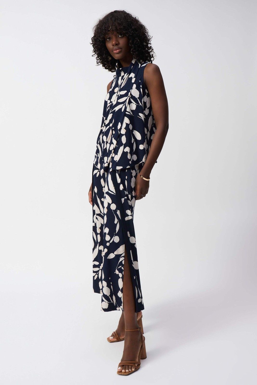 Joseph Ribkoff Midnight Blue/Beige Floral Sleeveless Top 251251